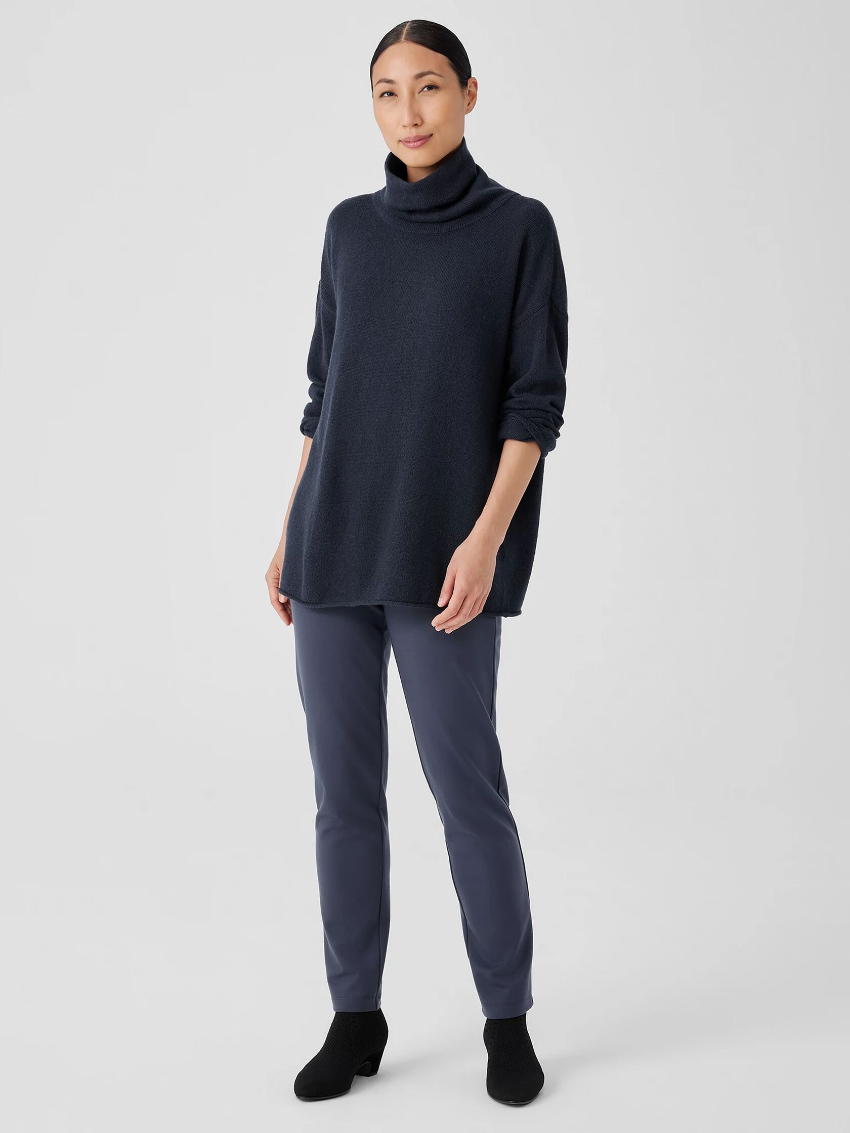 Cotton and Recycled Cashmere Turtleneck Long Top