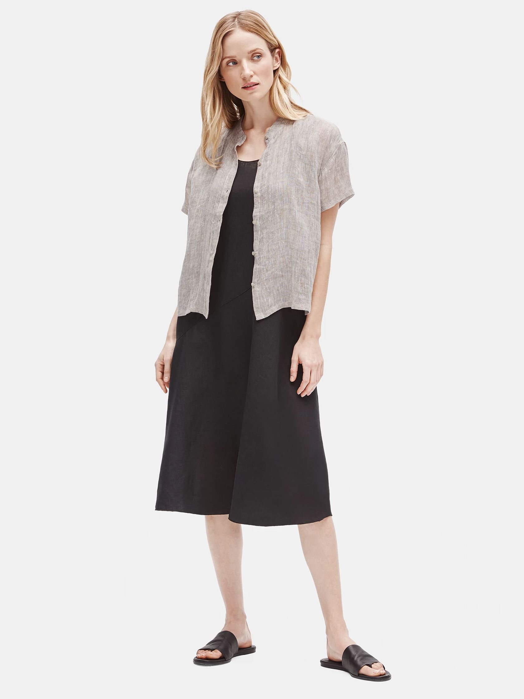 Organic Linen Gauze Mandarin Collar Shirt