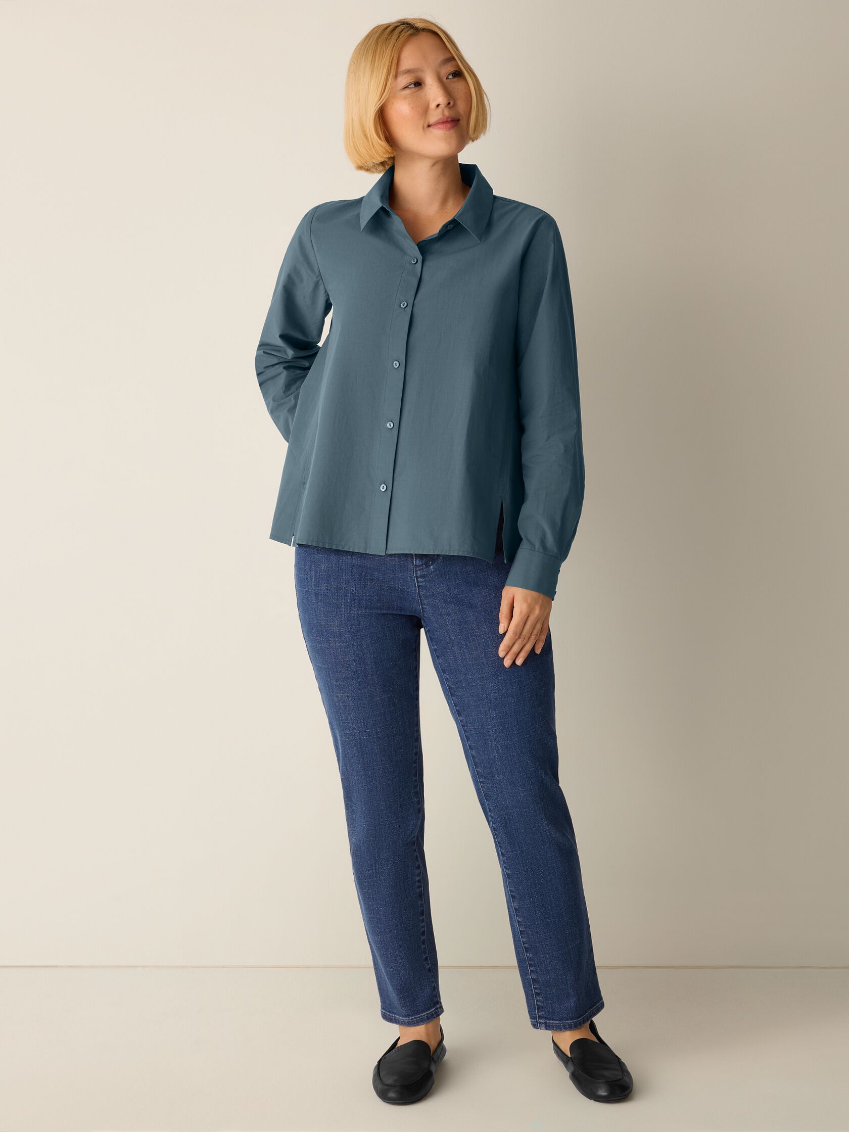 Organic Cotton Poplin Classic Collar Swing Shirt