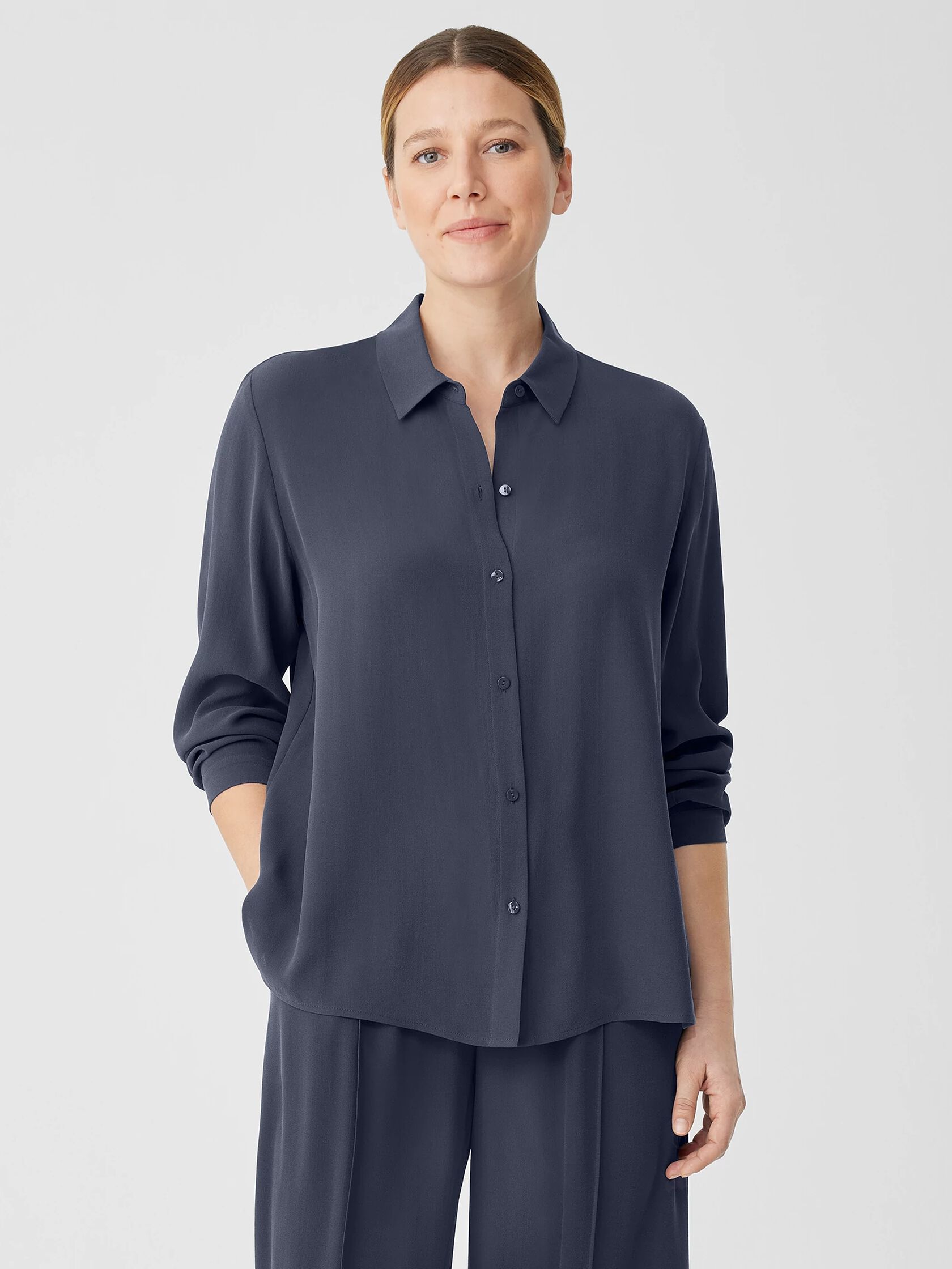 Silk Georgette Crepe Classic Collar Shirt
