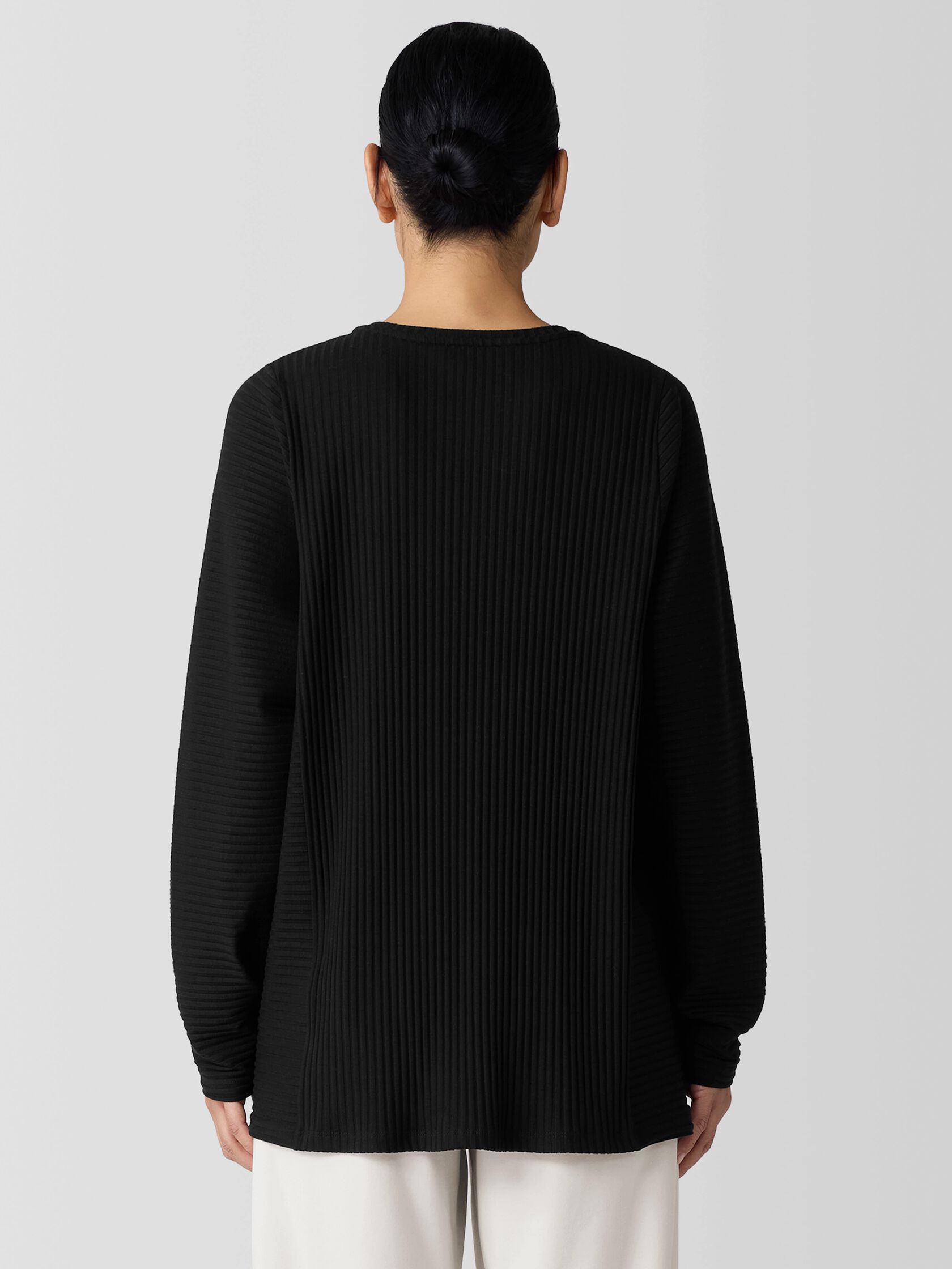 Textured Stretch Rib Round Neck Long-Sleeve Top