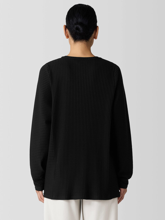 Textured Stretch Rib Round Neck Long-Sleeve Top