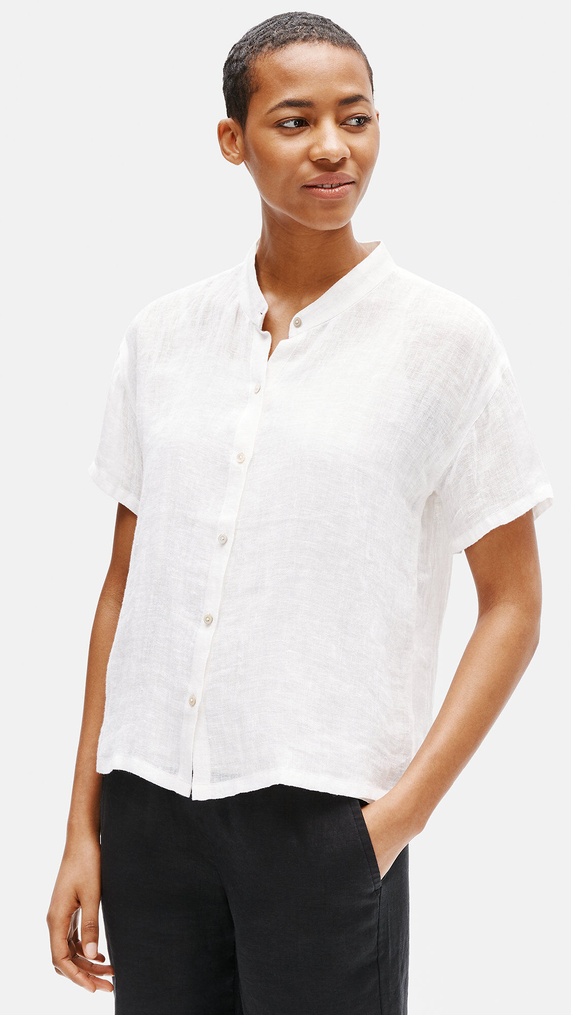 eileen fisher mandarin collar cap sleeve top www.szkklm.si