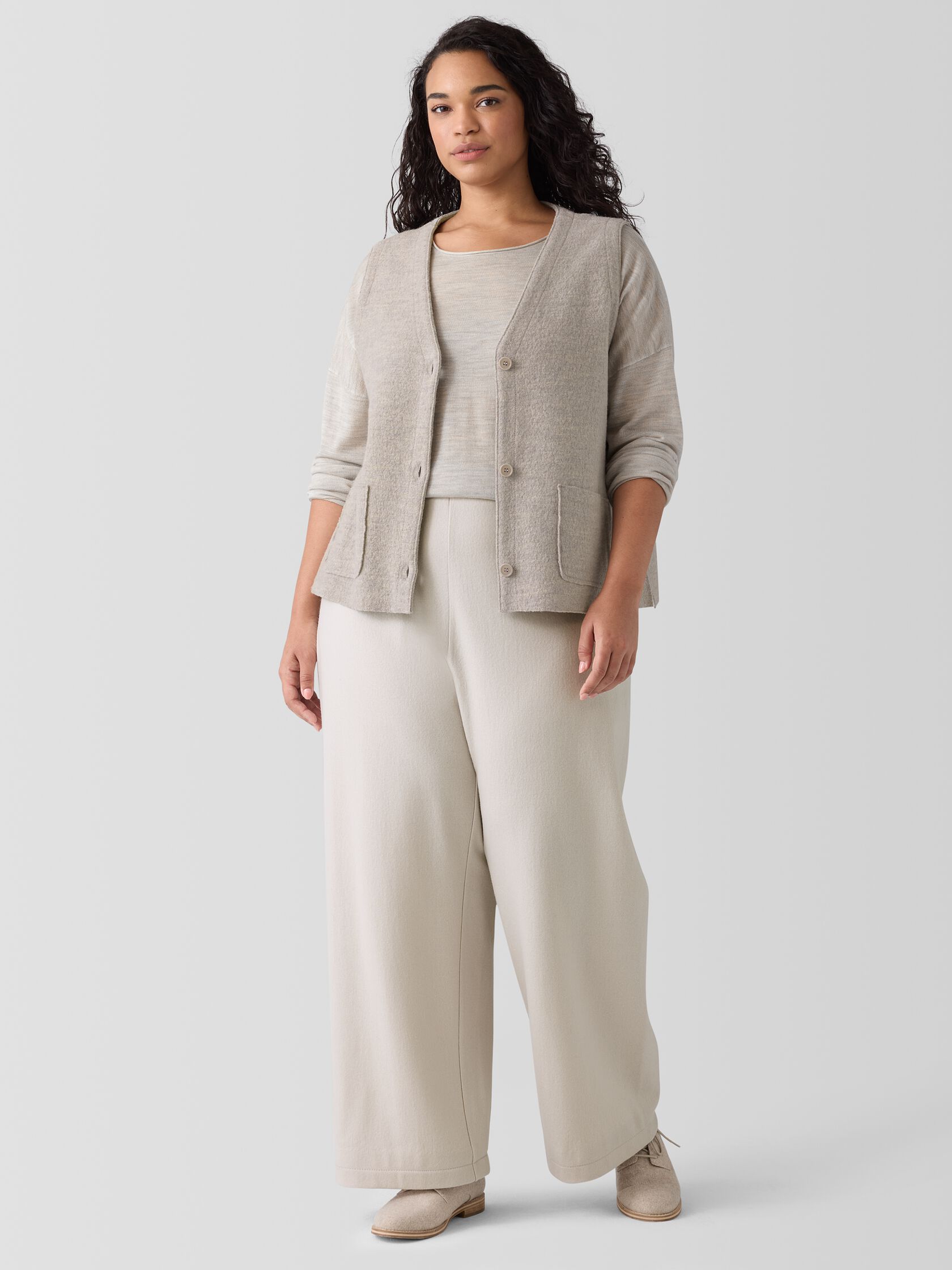 Felted Wool Jersey Wide-Leg Long Pant in Regenerative Wool