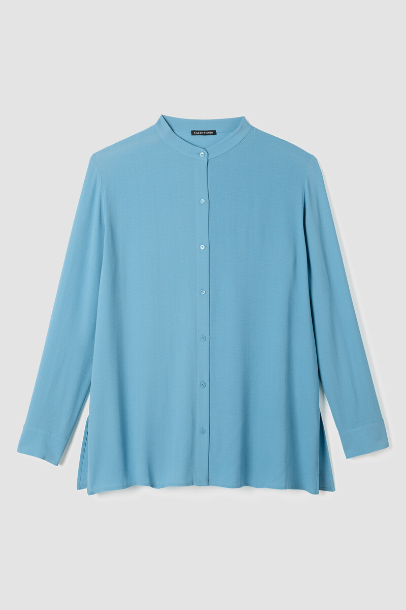 Silk Georgette Crepe Band Collar Shirt Silk Georgette Crepe Band Collar Shirt