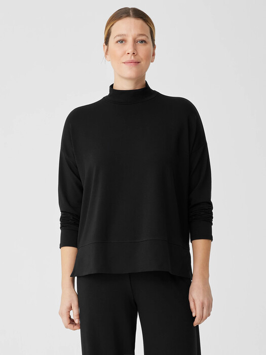 Stretch Jersey Knit Mock Neck Top