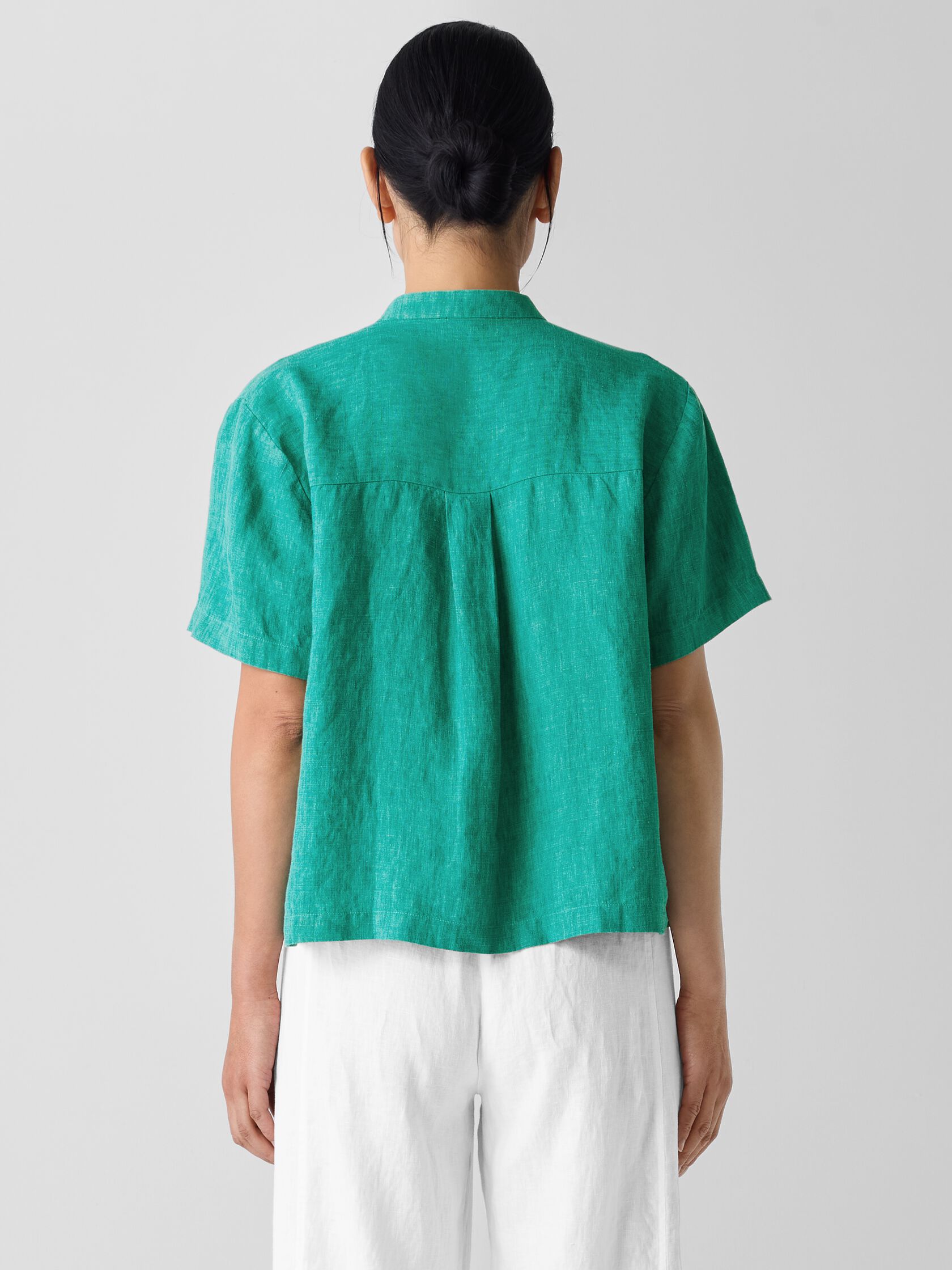 Washed Organic Linen Délavé Band Collar Shirt