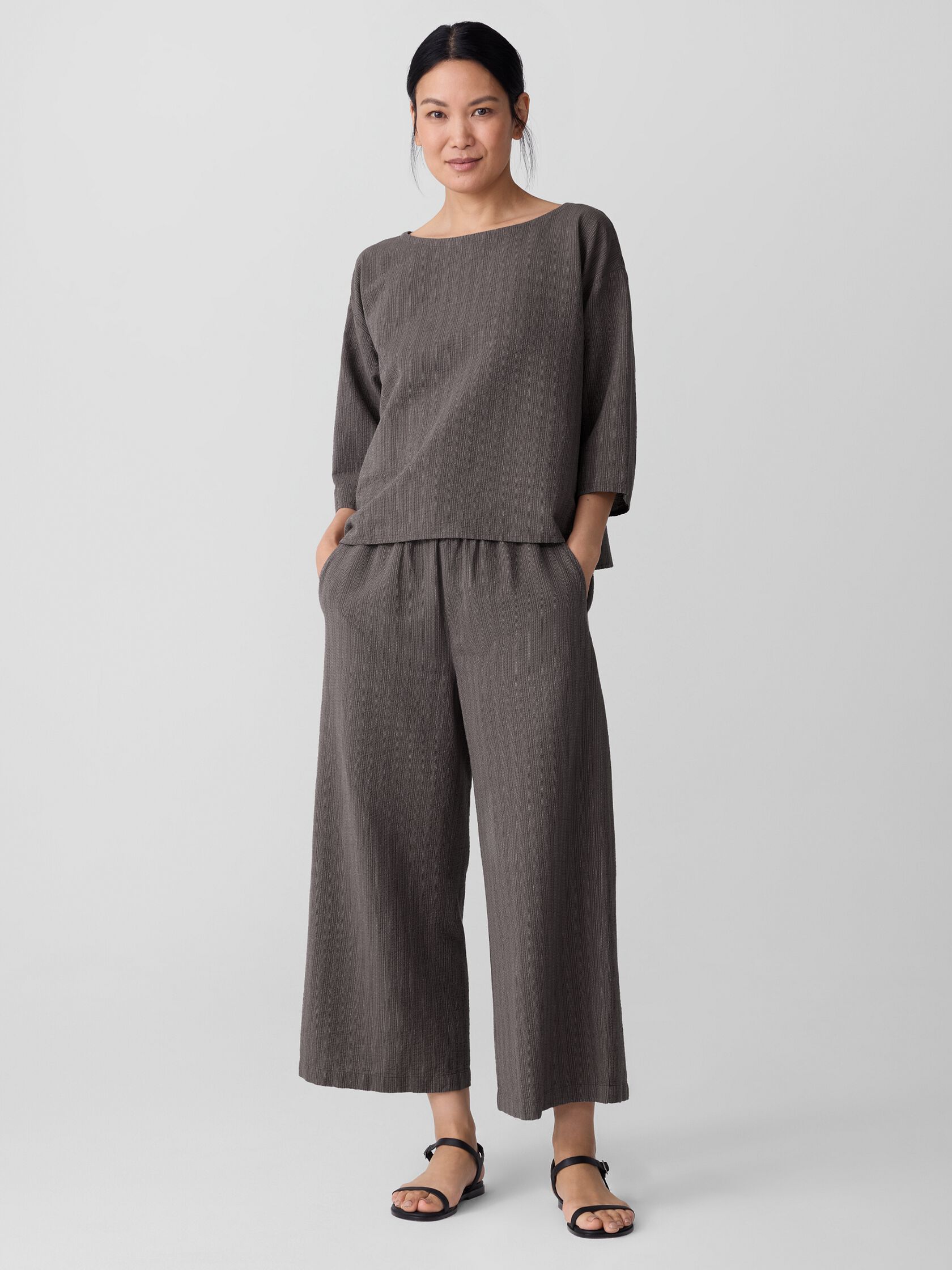 Cotton Blend Stripe Stitch Box-Top