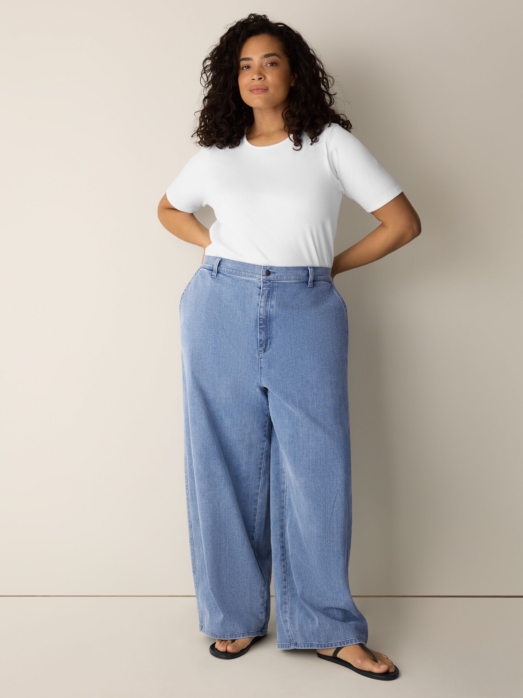 Cotton Stretch Denim Roomy Wide Trouser