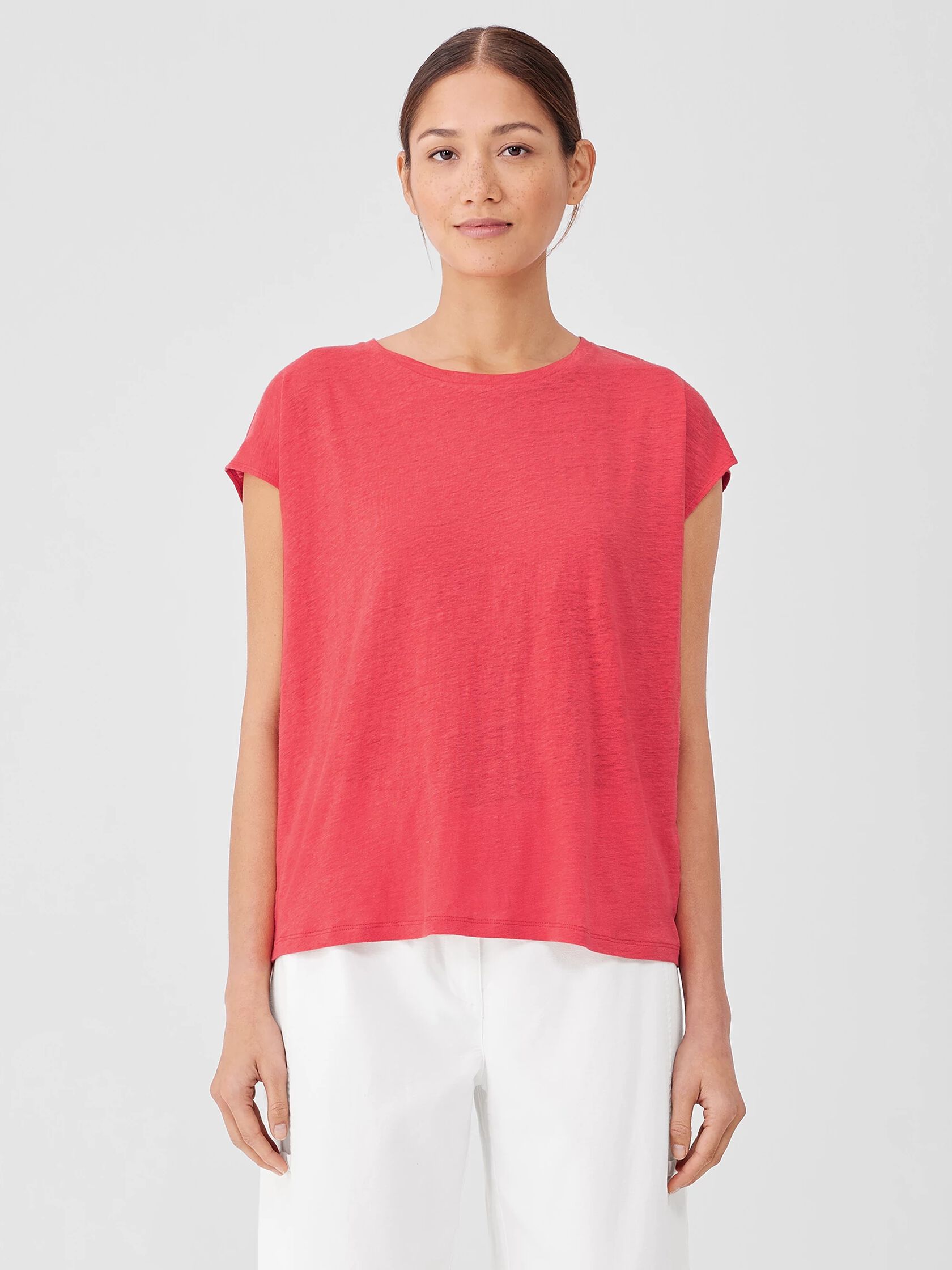 Organic Linen Jersey Shirred-Back Top