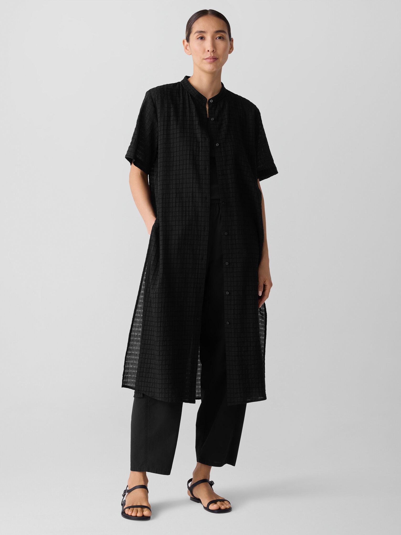 Organic Cotton Voile Box Band Collar Shirt