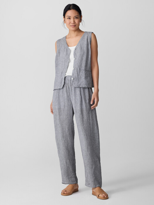 Puckered Organic Linen Stripe Lantern Pant