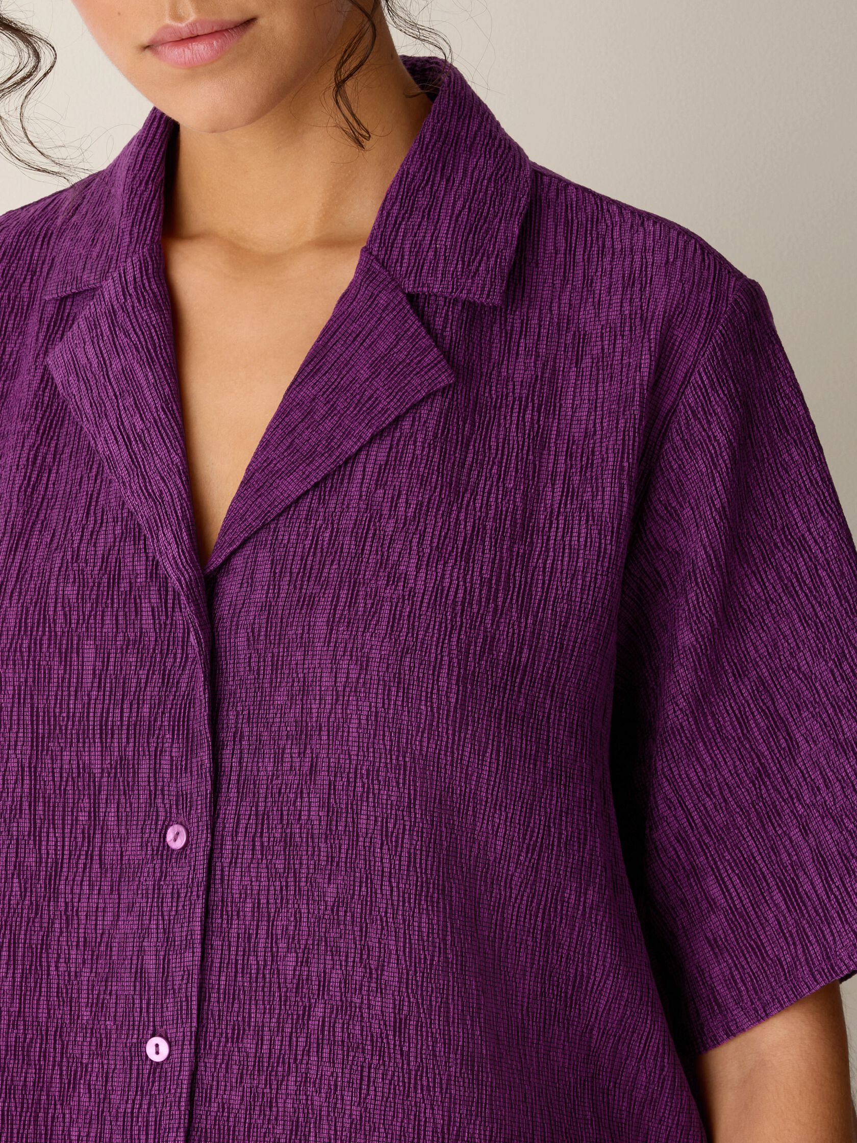 Woven Pliss&eacute; Notch Collar Shirt