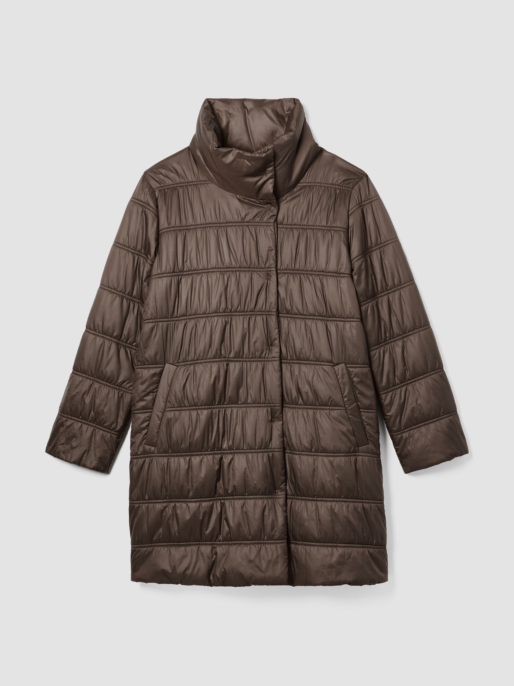 Eggshell Recycled Nylon Stand Collar Coat