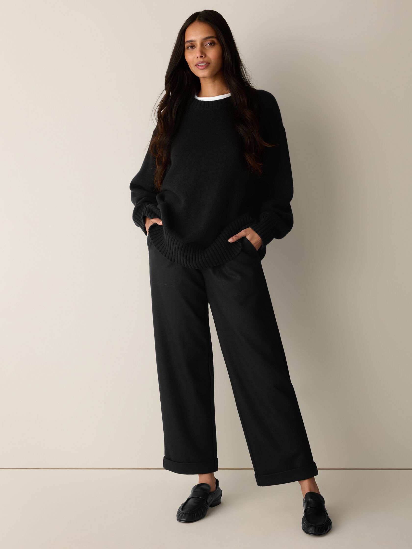 Felted Wool Jersey Straight Cuffed Pant&nbsp;in Regenerative Wool