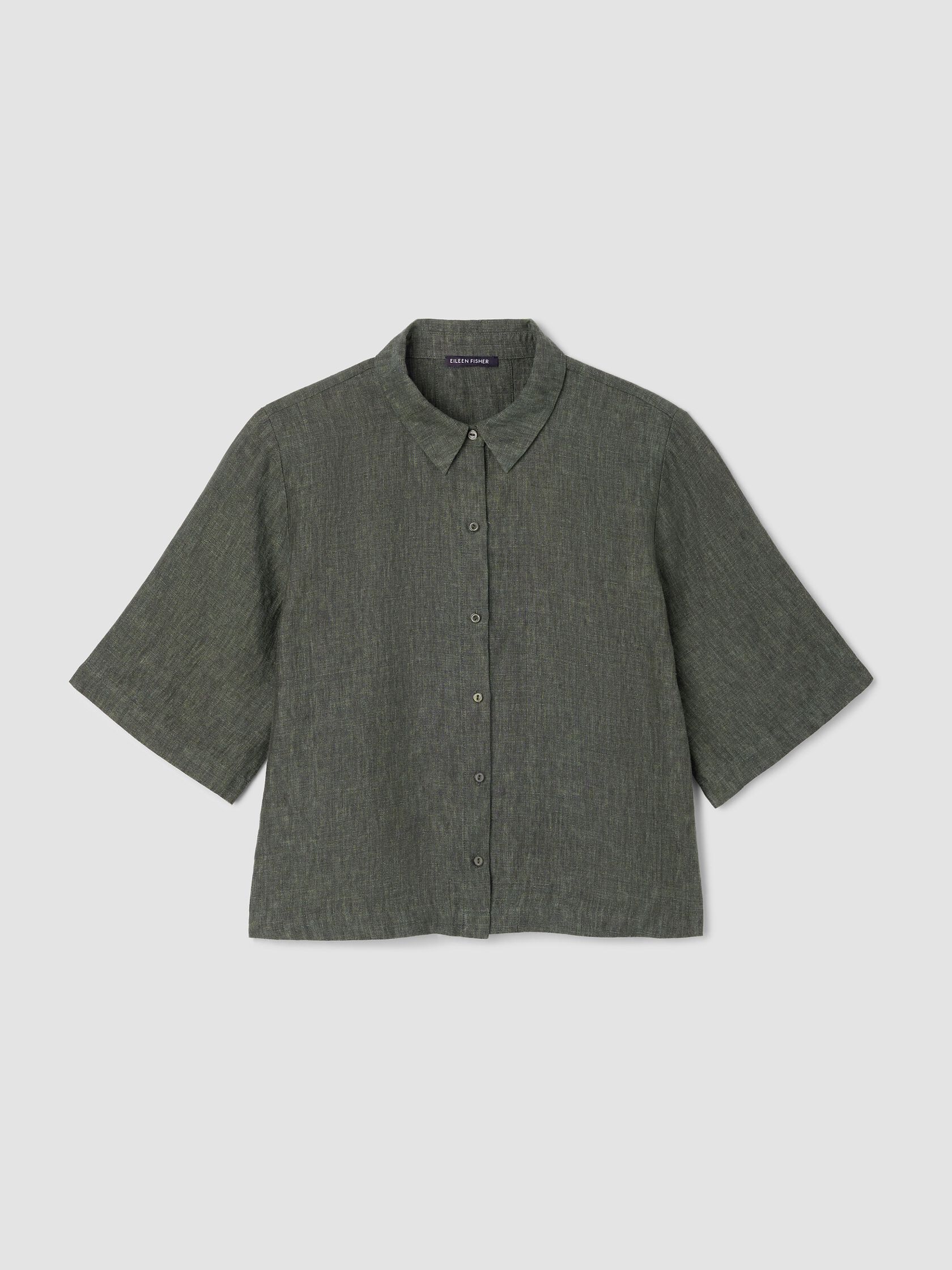 Washed Organic Linen Délavé Elbow-Sleeve Top