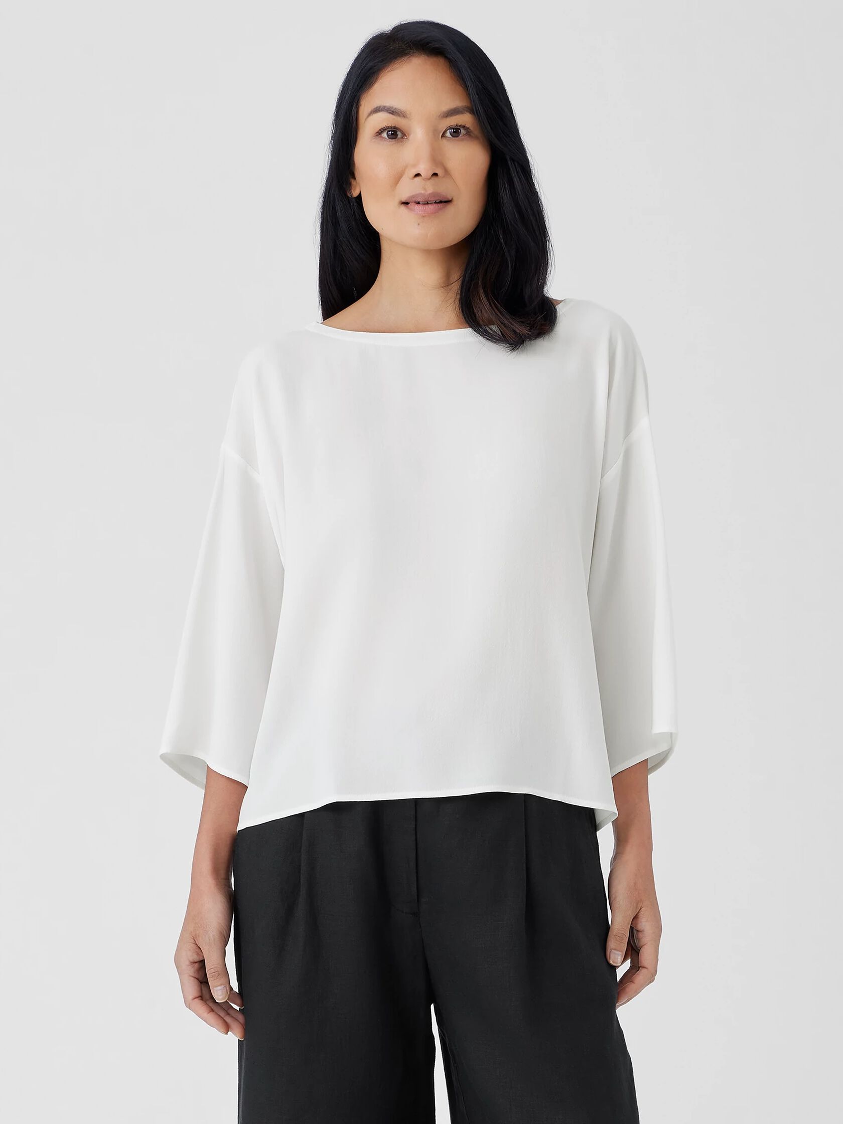 Silk Georgette Crepe Bateau Neck Box-Top