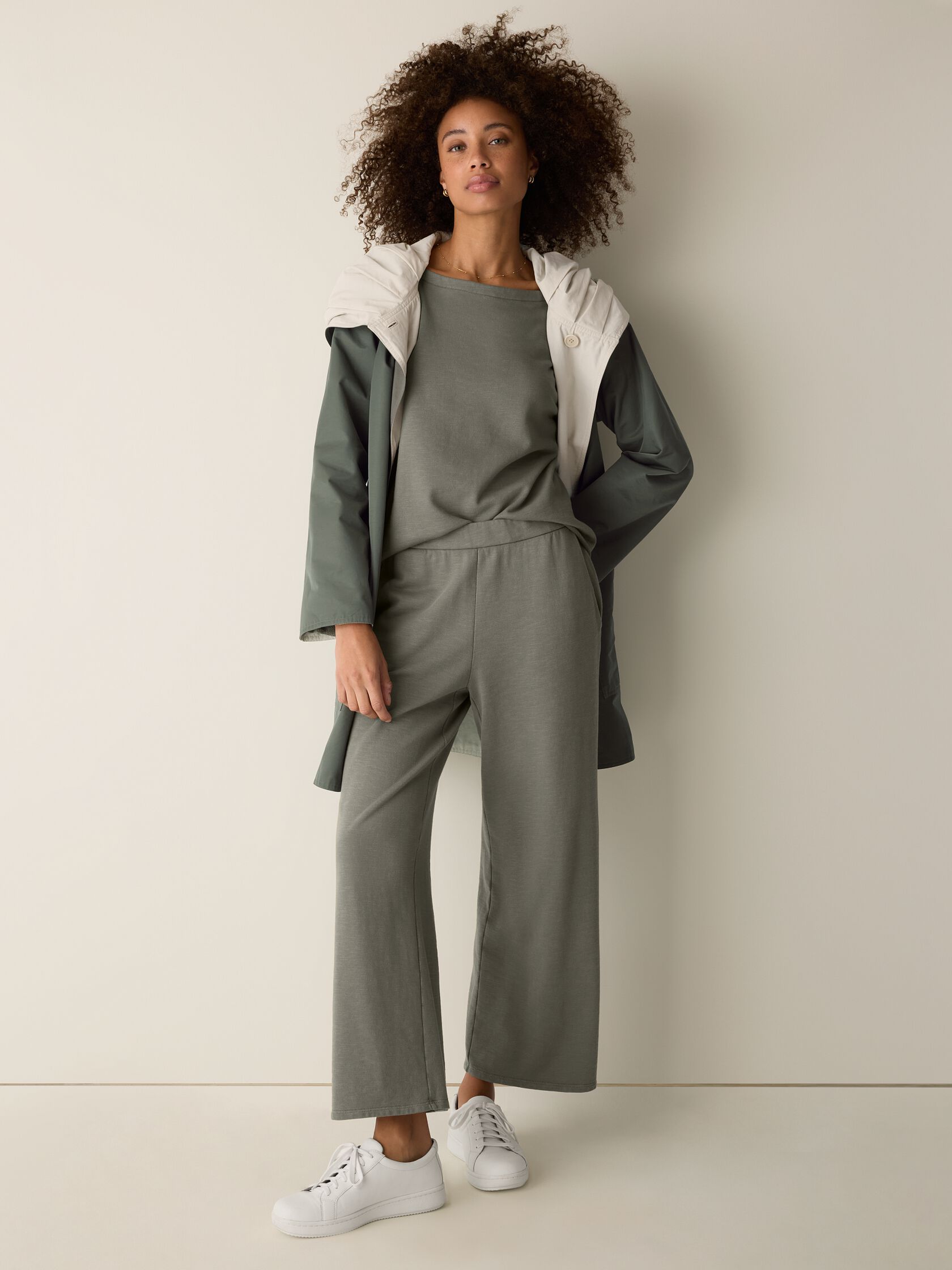 Garment-Dyed Organic Cotton Terry Wide-Leg Pant