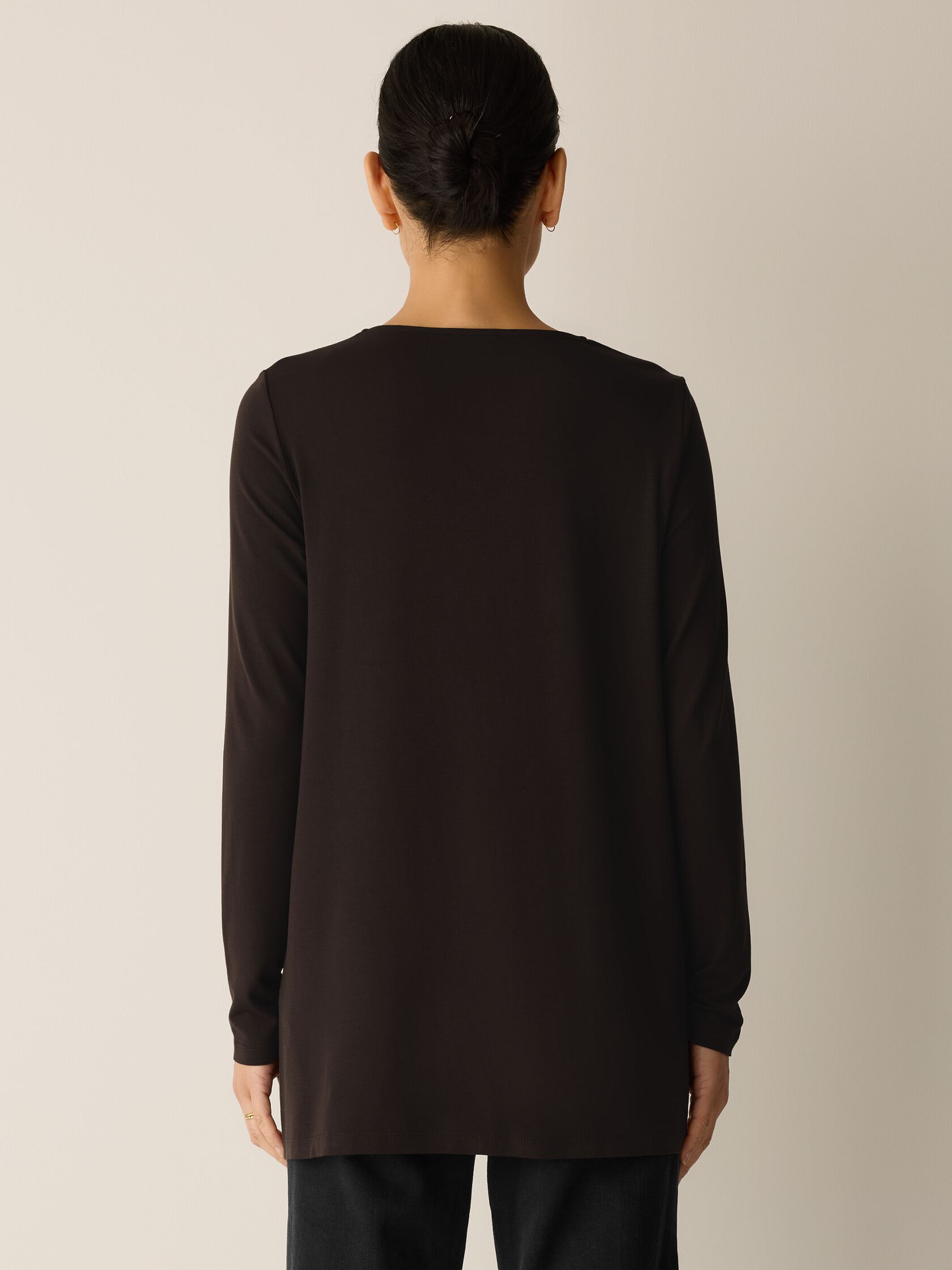 Fine Stretch Jersey Knit V-Neck Long Top