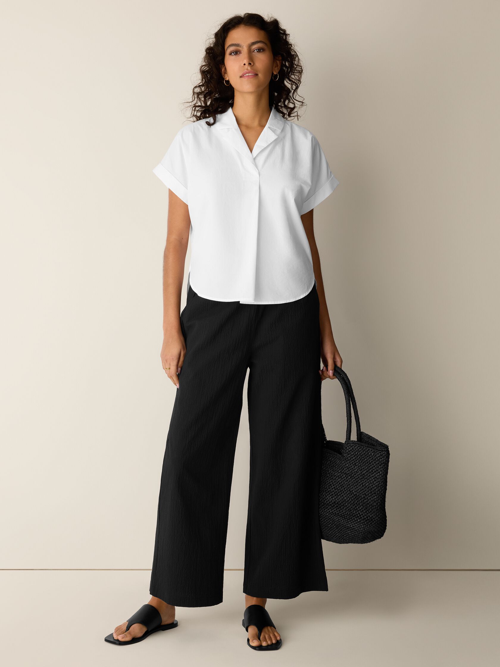Organic Cotton Pucker Wide-Leg Pant