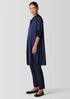 Stretch Silk Charmeuse Band Collar Long Shirt