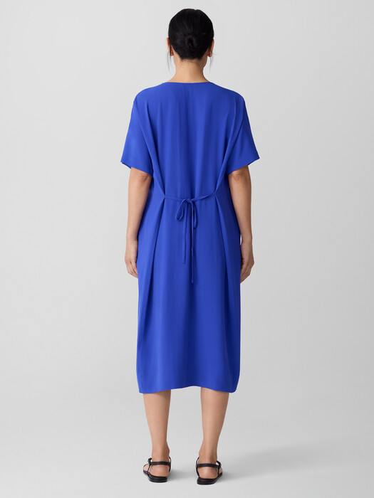 Silk Georgette Crepe V-Neck Dress