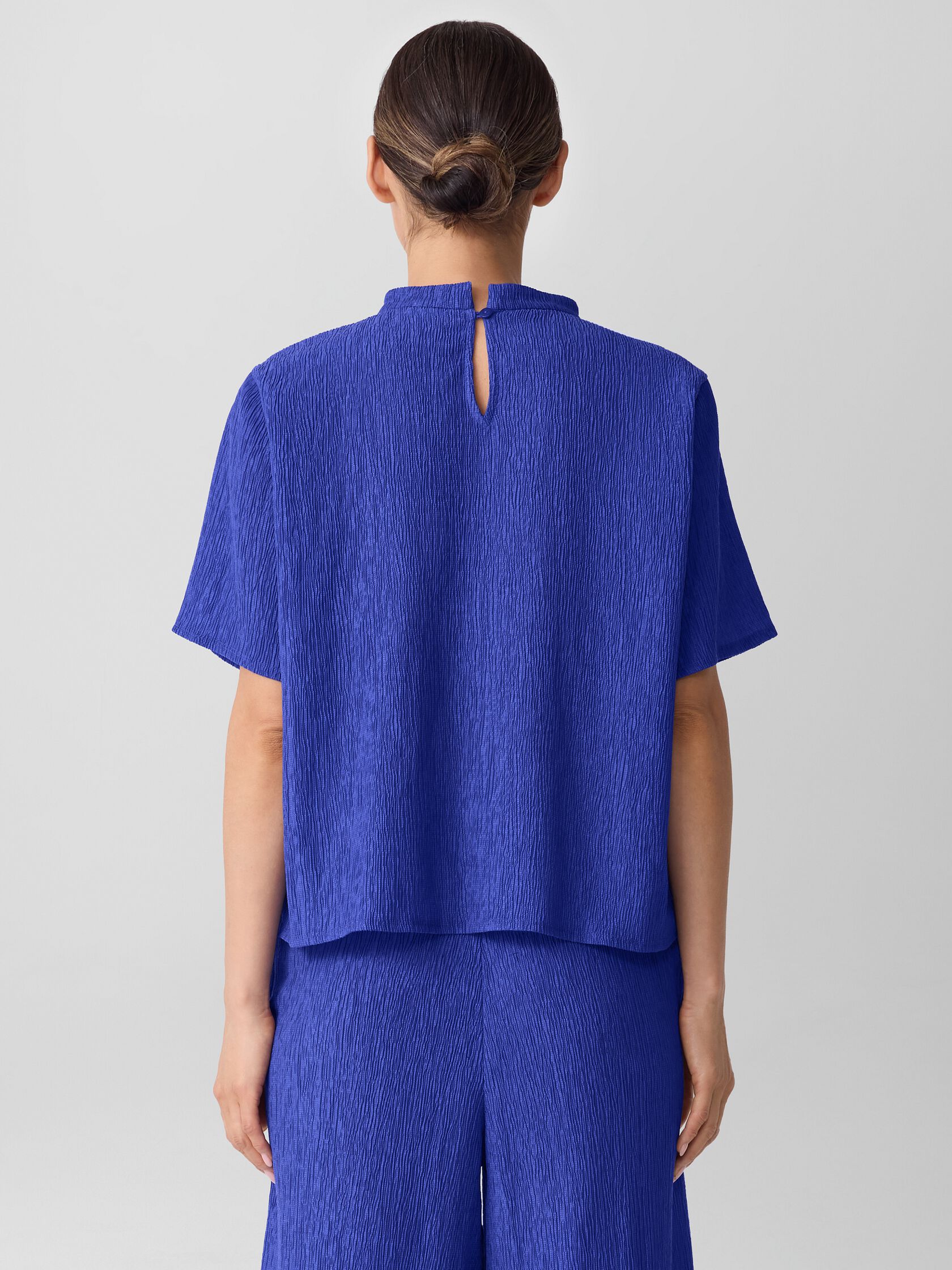 Woven Pliss&eacute; Mock Neck Top