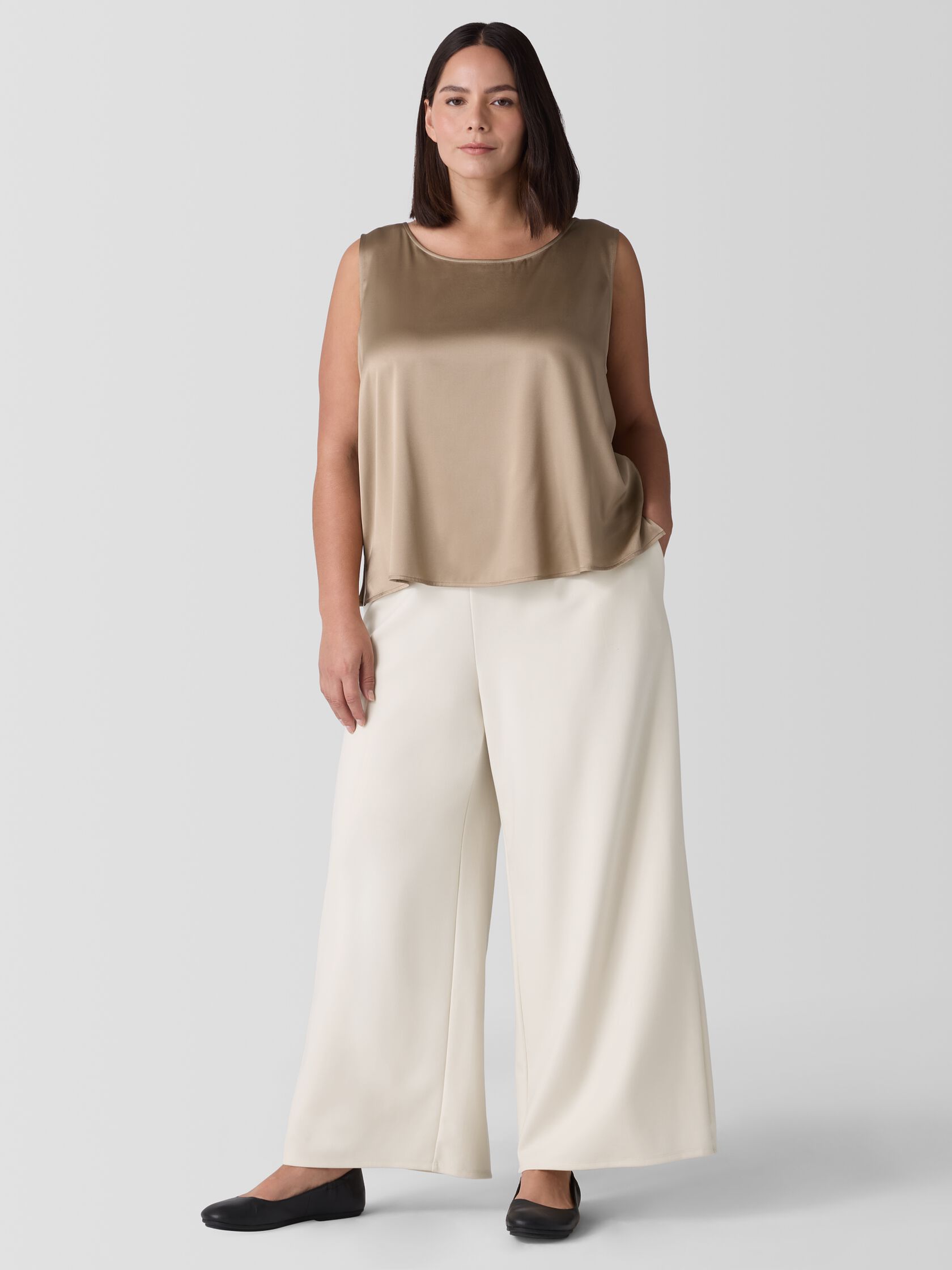 Stretch Silk Charmeuse Ballet Neck Tank