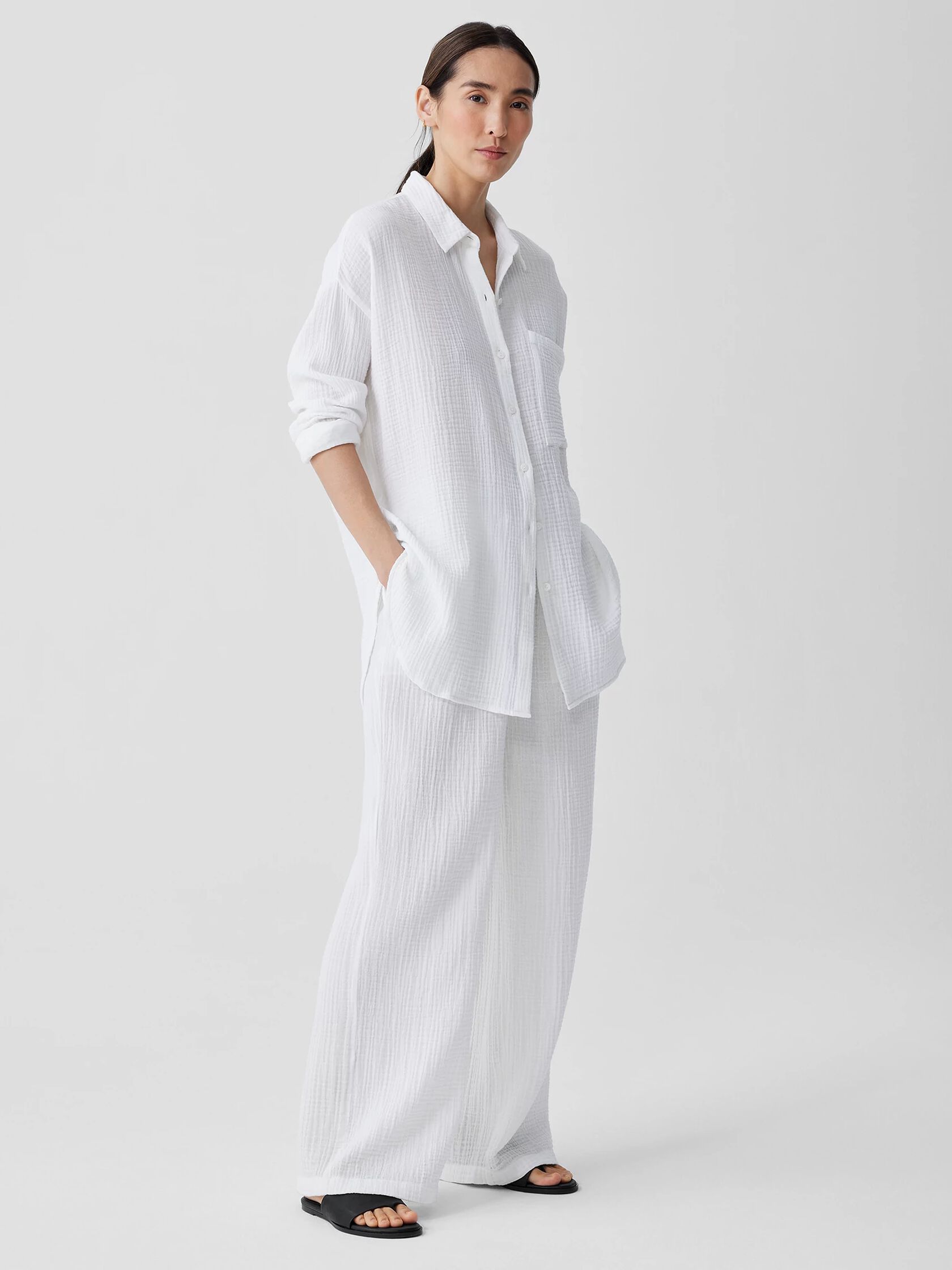 Organic Cotton Lofty Gauze Classic Collar Long Shirt
