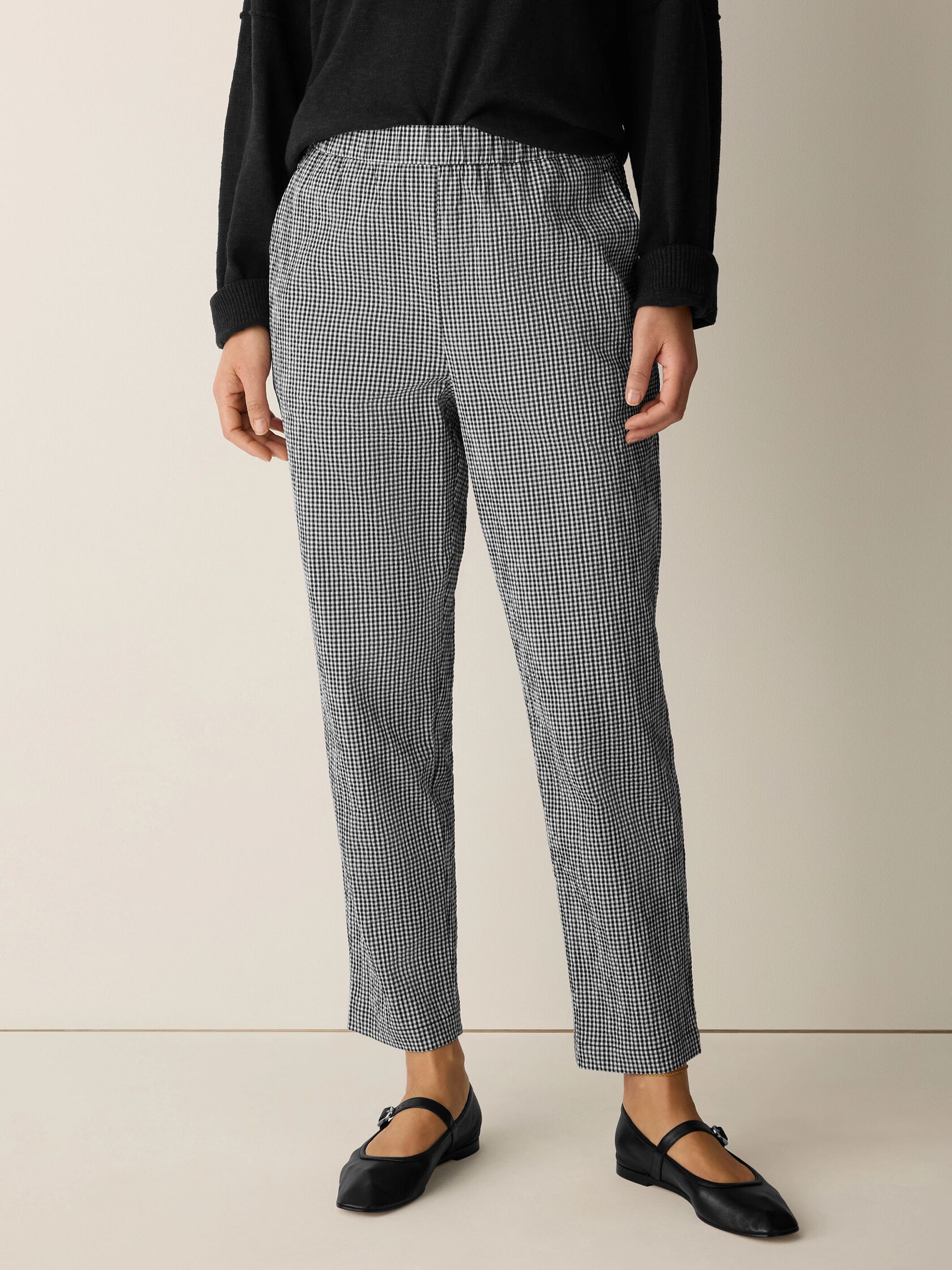 Organic Cotton Pucker Check Tapered Pant