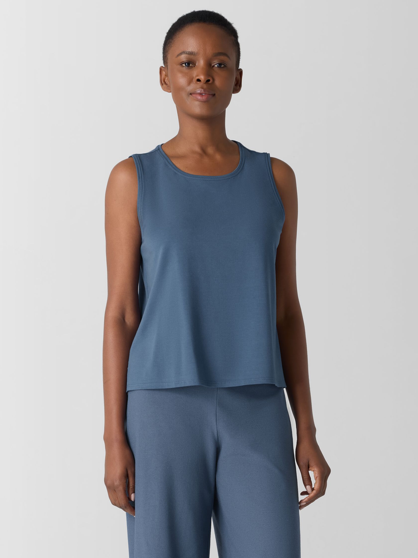 Stretch Jersey Knit Jewel Neck Tank