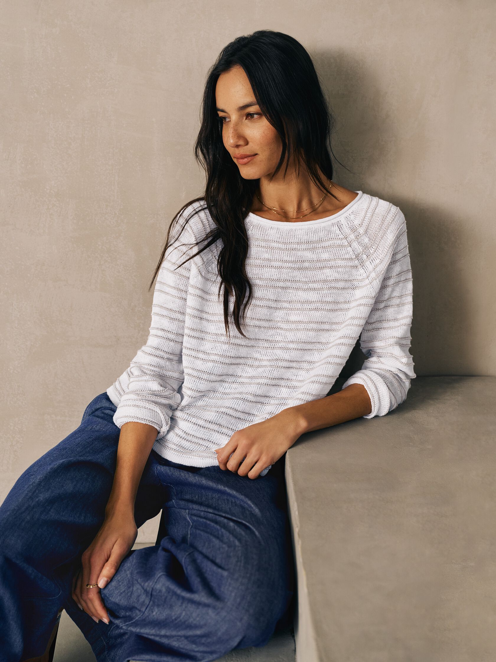 Organic Linen Cotton Slub Bateau Neck Top