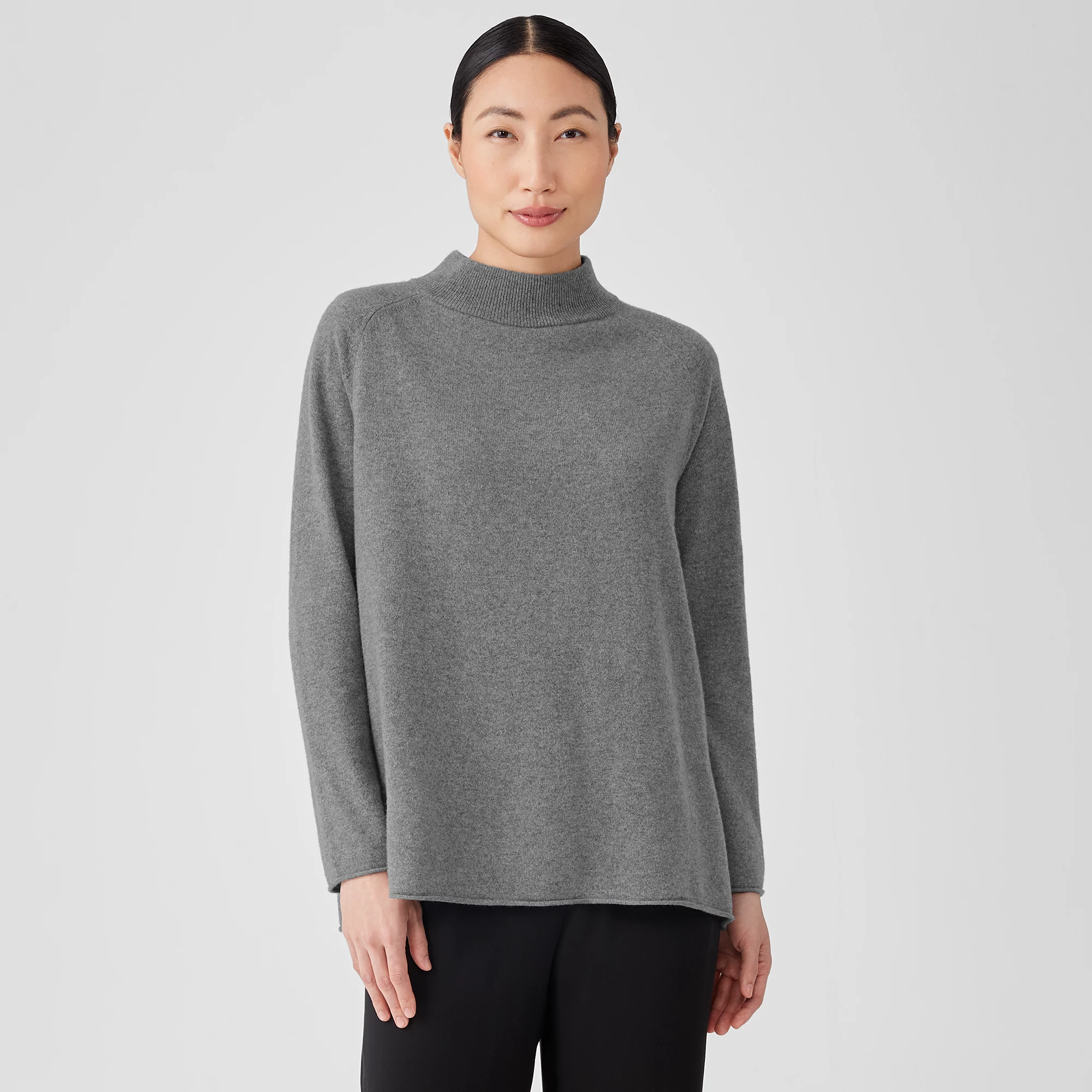 Eileen Fisher | Women's Recycled Cashmere Wool Mock Neck Box-Top | Grey | Size: Small Regular