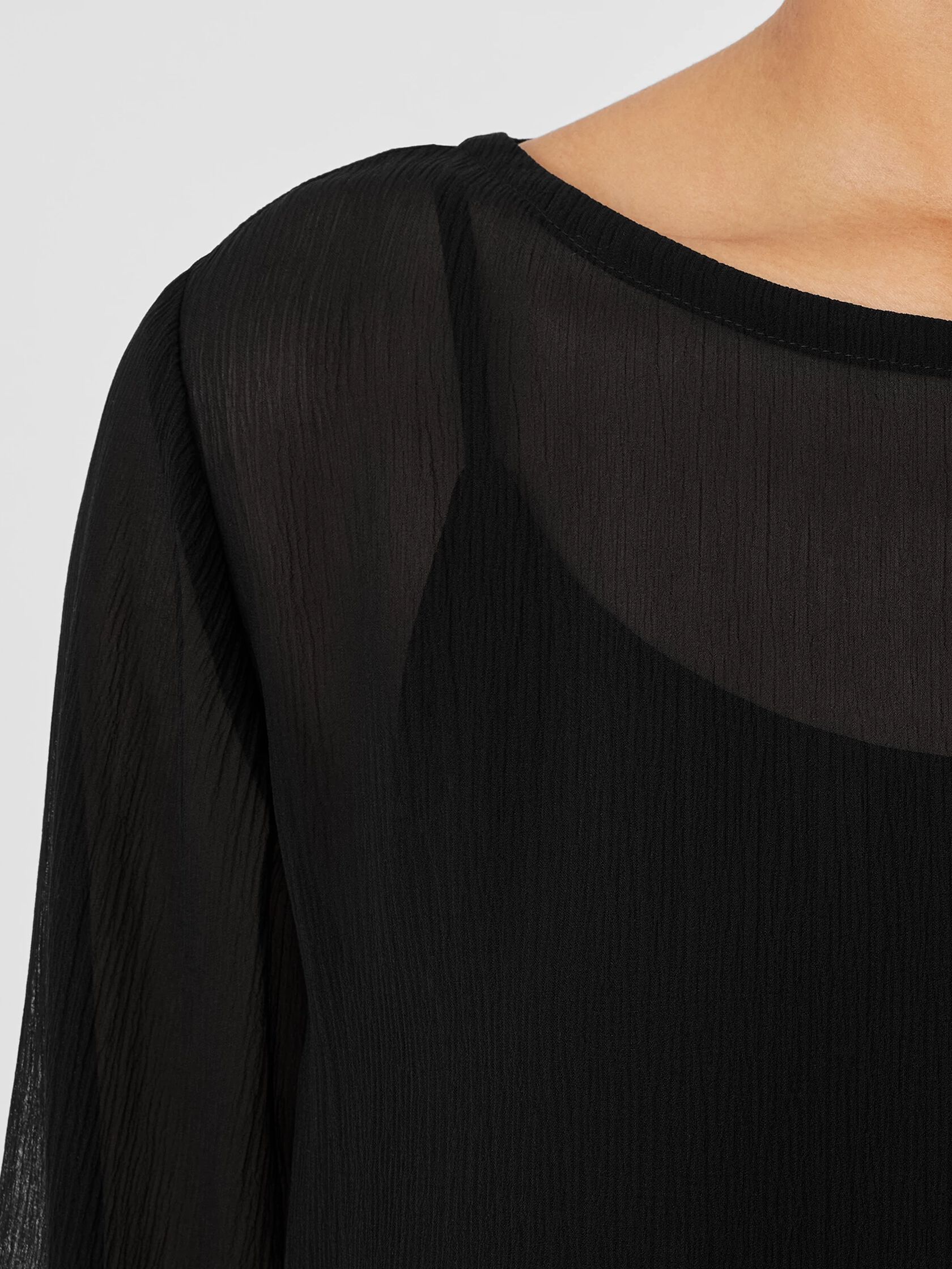 Crinkled Sheer Silk Bateau Neck Dress