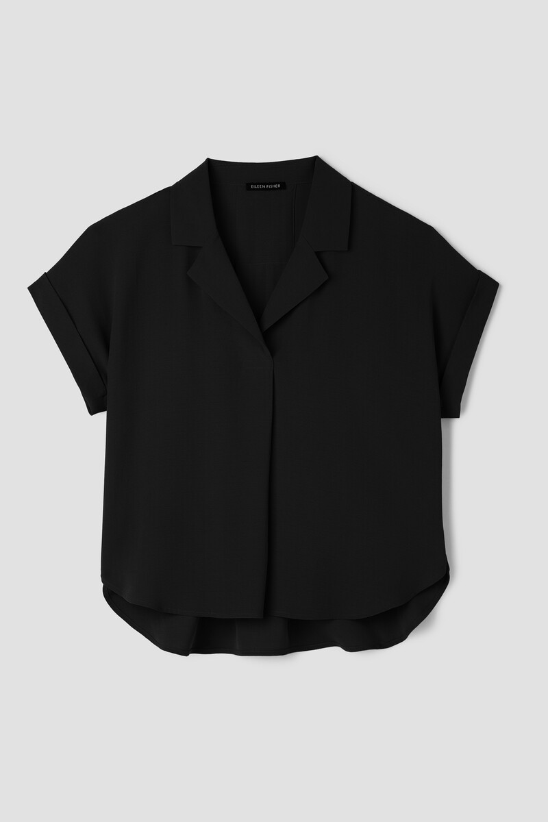 Silk Georgette Crepe Notch Collar Top Silk Georgette Crepe Notch Collar Top