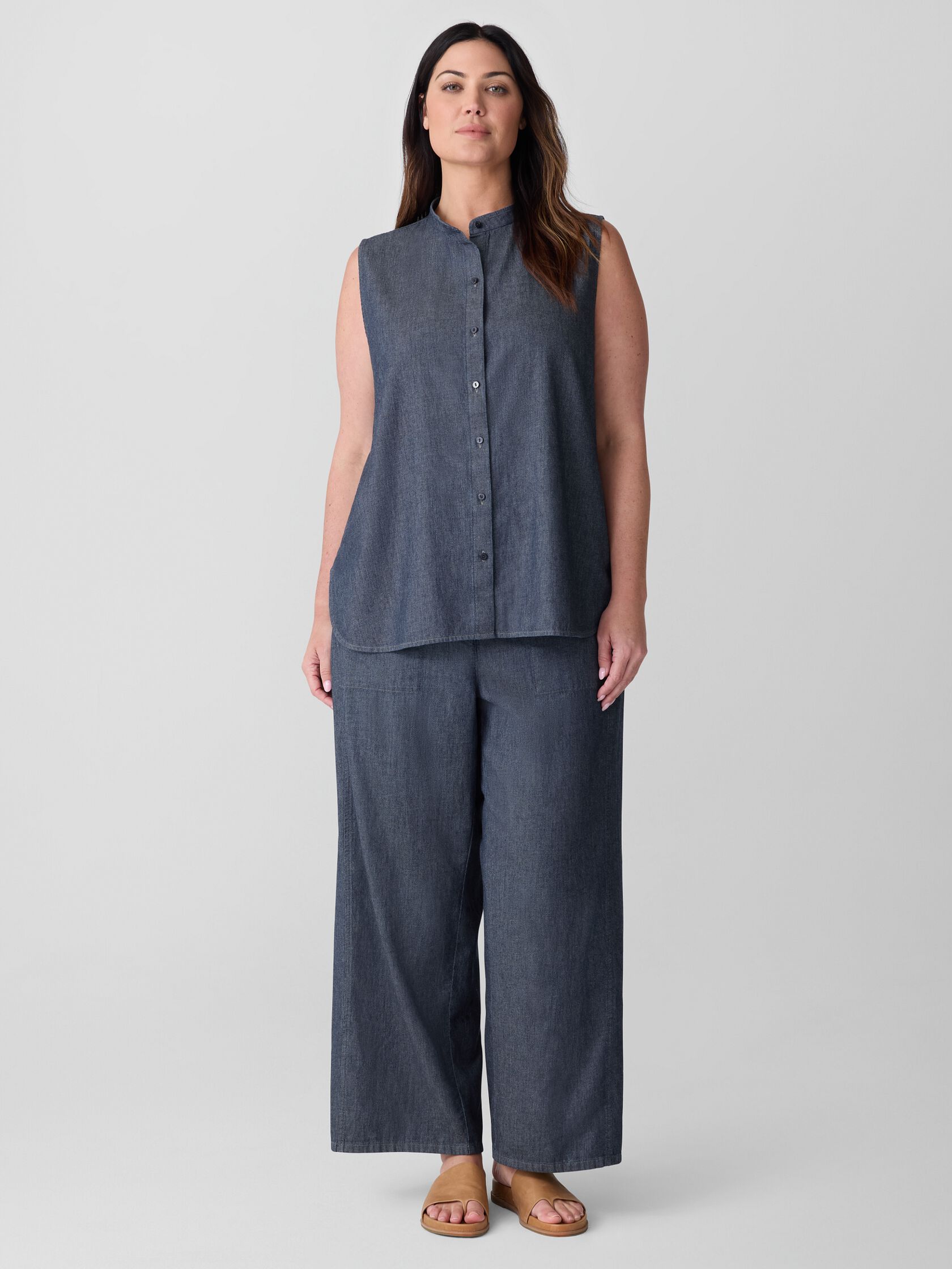 Airy Organic Cotton Twill Sleeveless Shirt