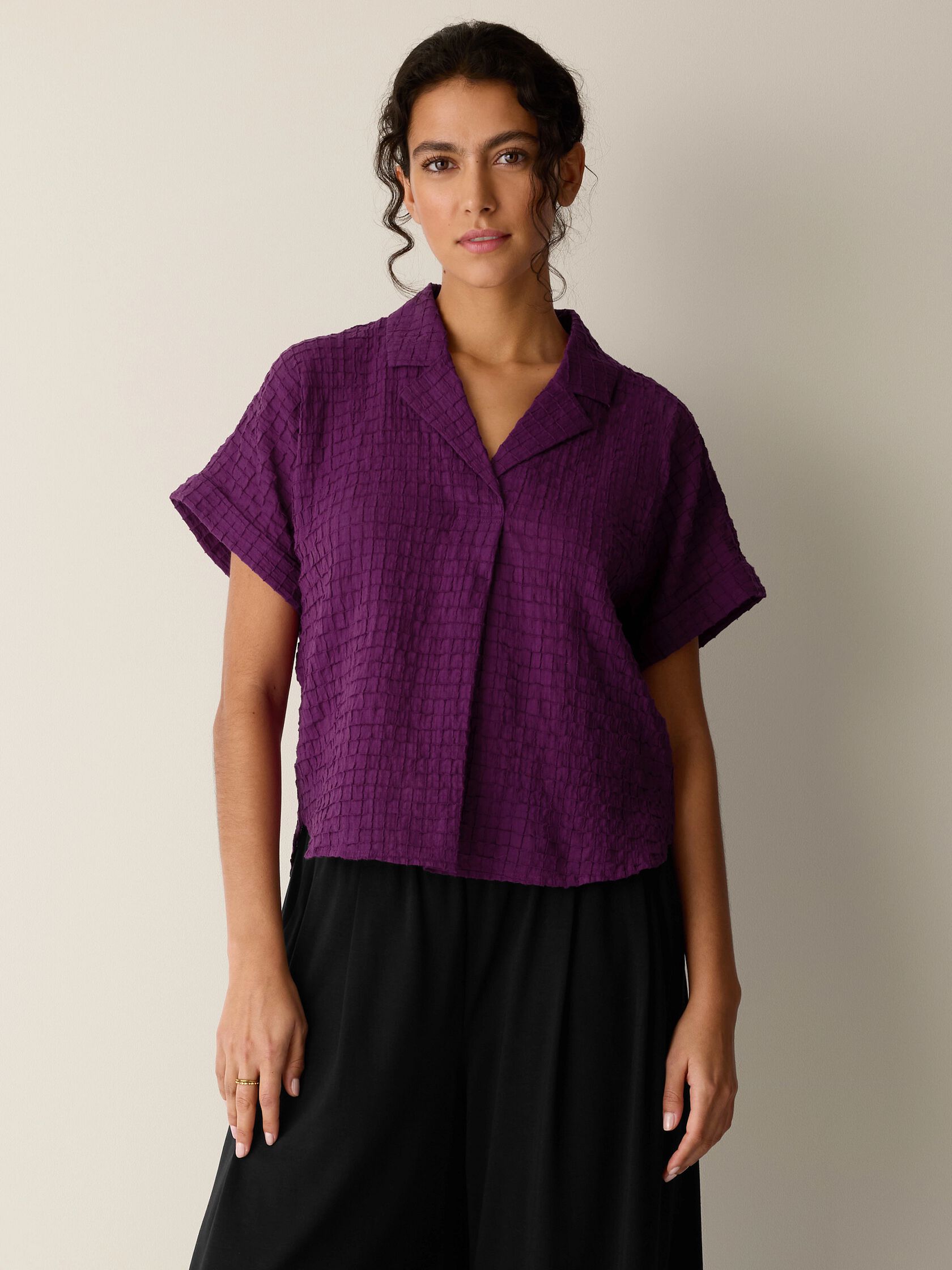 Organic Cotton Voile Box Notch Collar Shirt