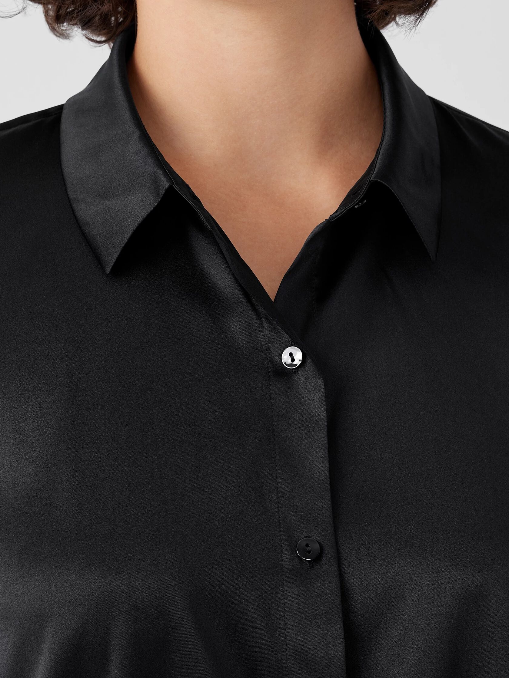 Stretch Silk Charmeuse Classic Collar Shirt