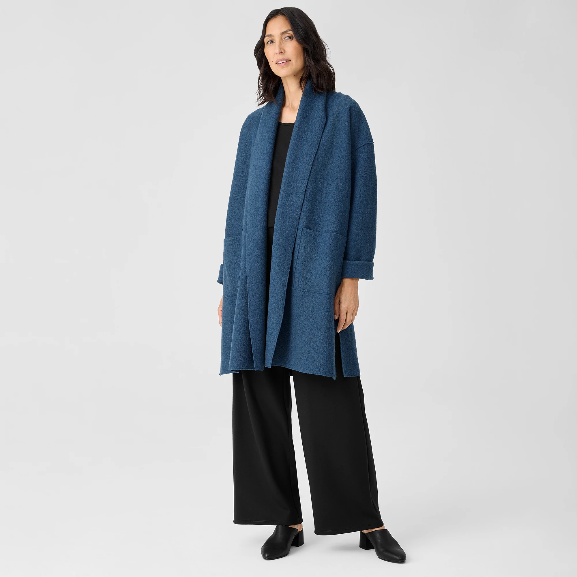 Lightweight Boiled Wool Coat in 
