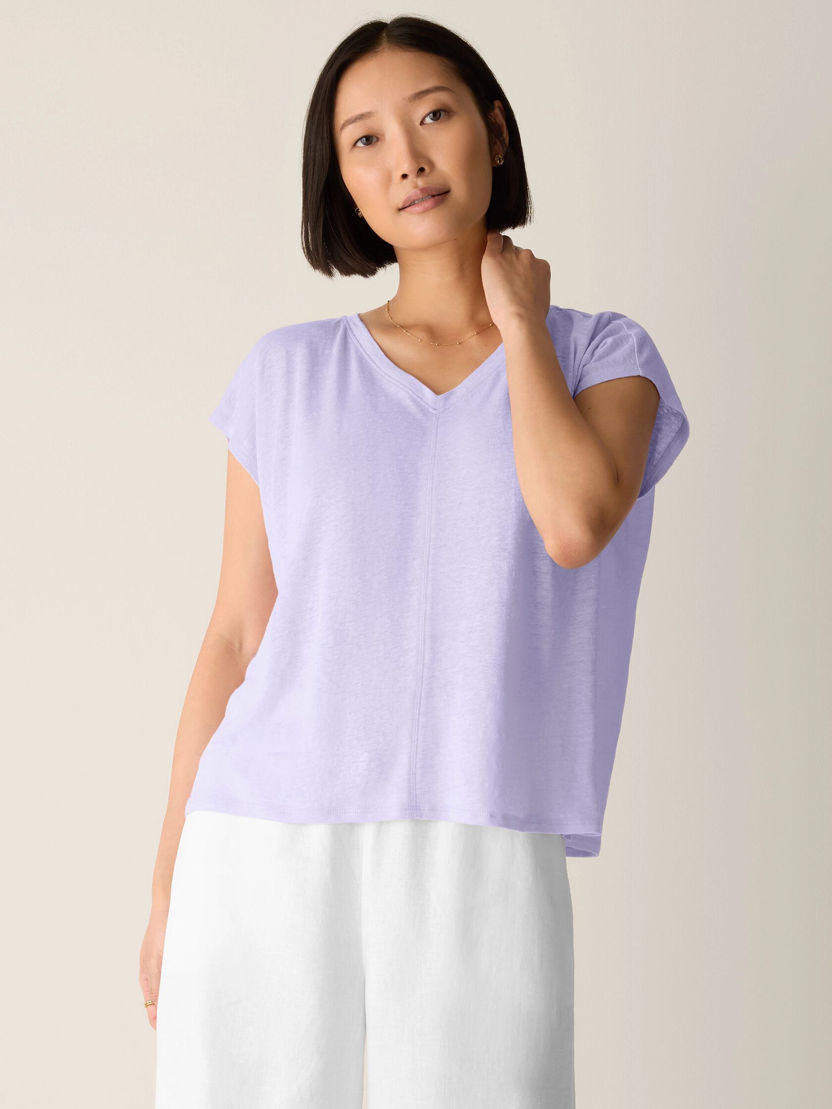 Organic Linen Jersey V-Neck Tee