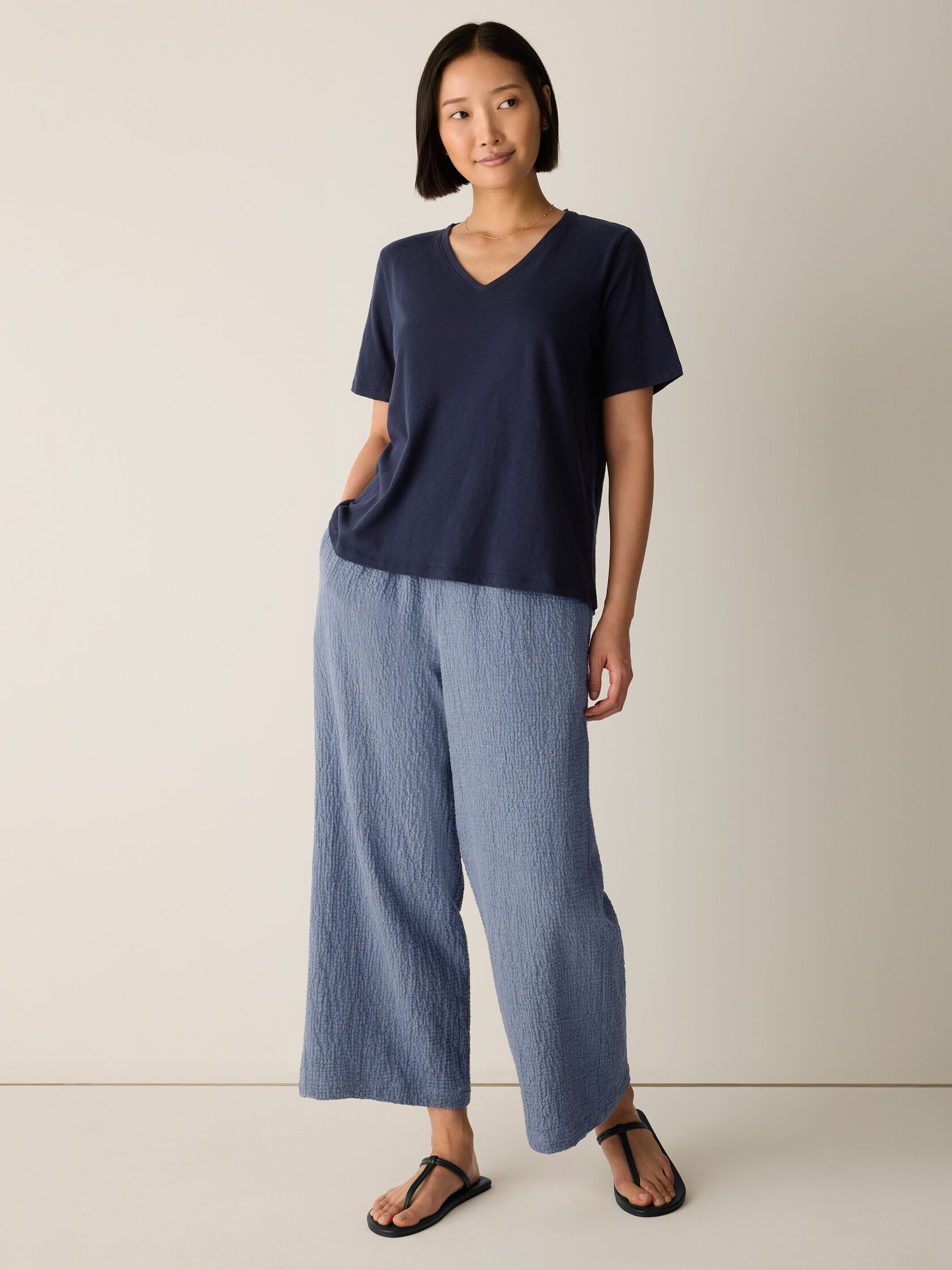 Organic Cotton Slubby Jersey V-Neck Tee