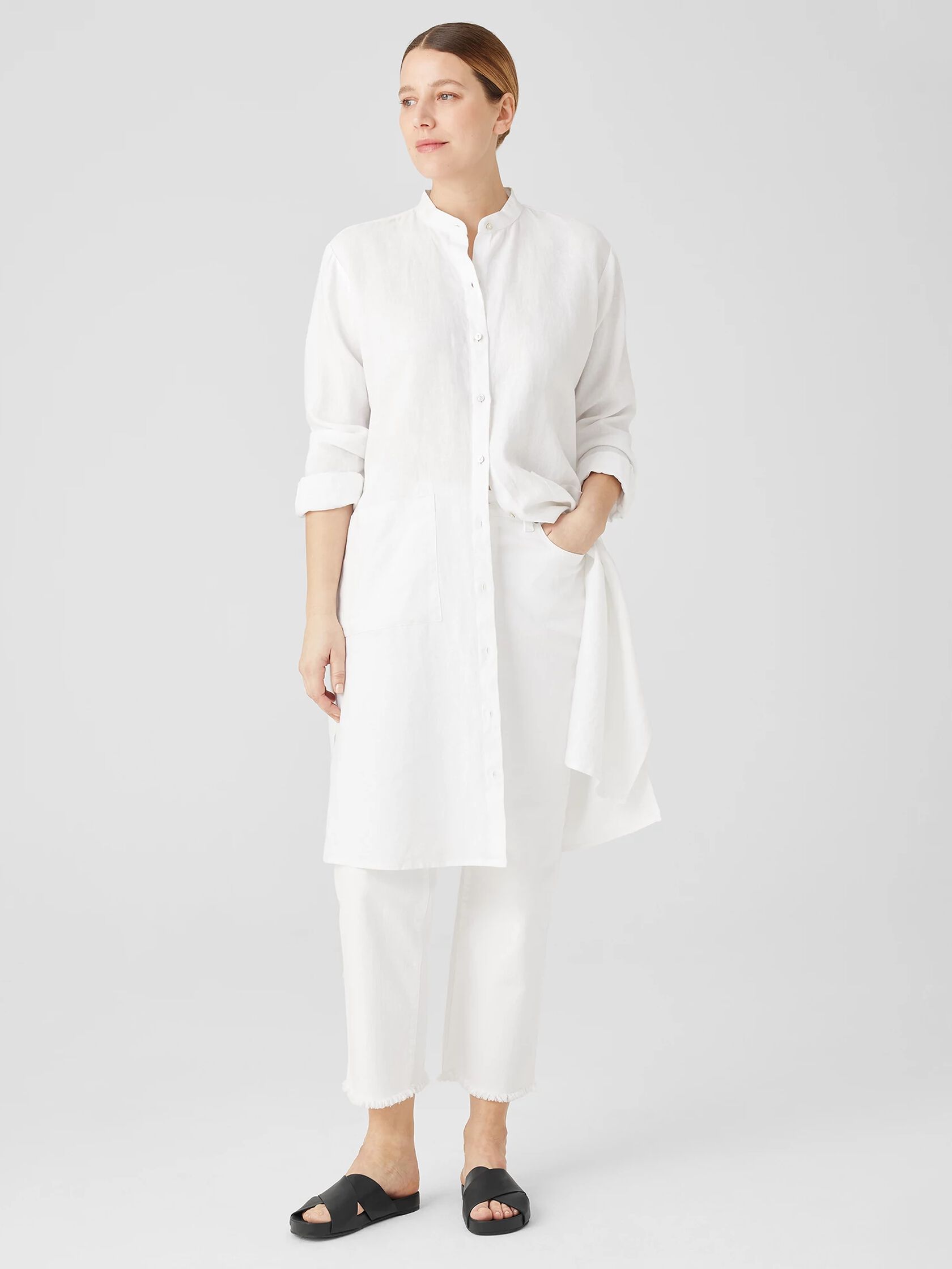 Organic Linen Mandarin Collar Dress