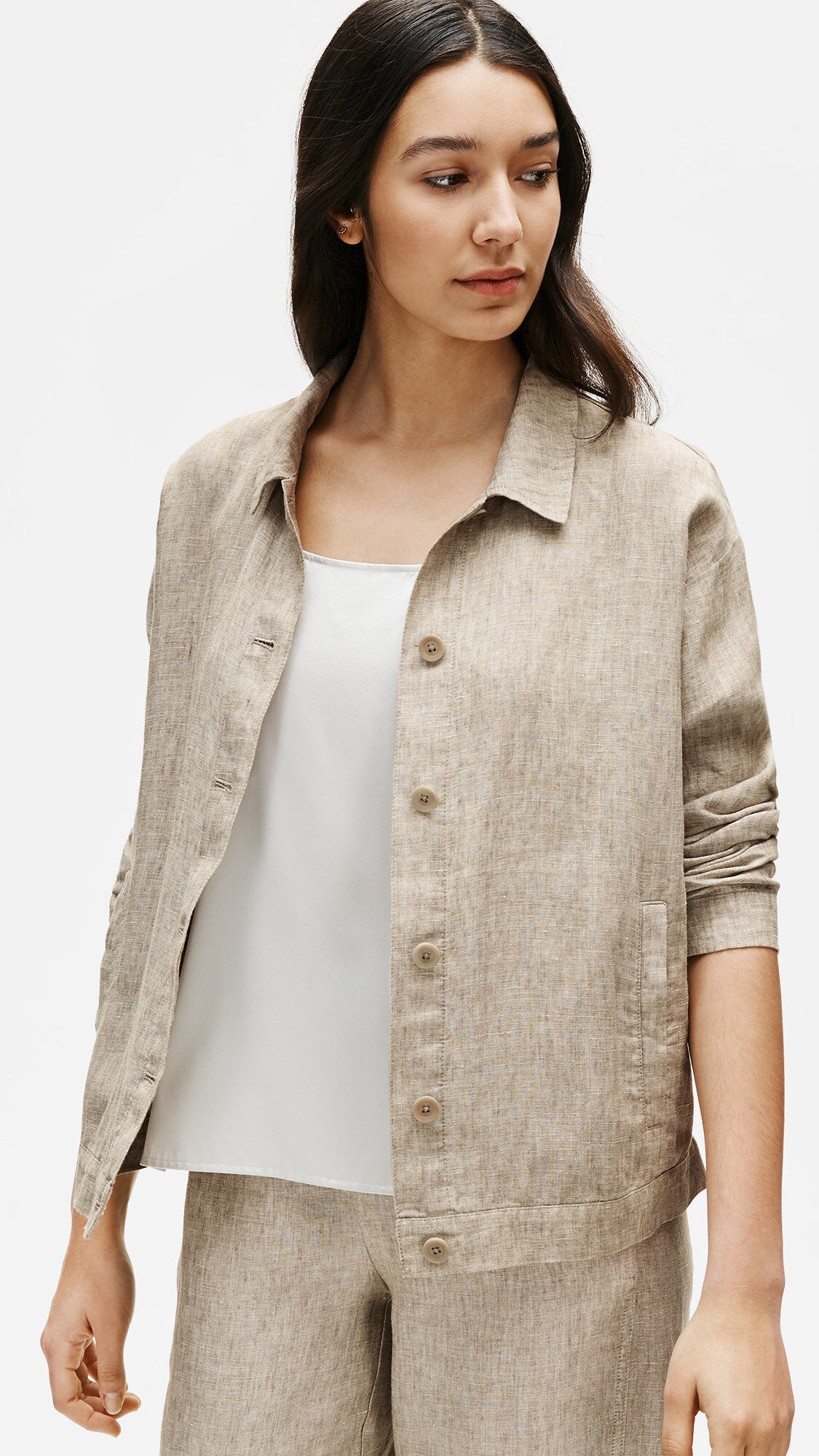 Washed Organic Linen Delave Classic Collar Jacket