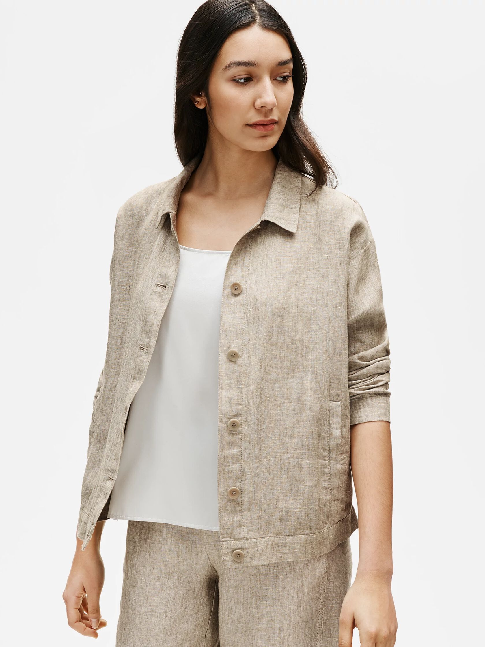 Washed Organic Linen Delave Classic Collar Jacket