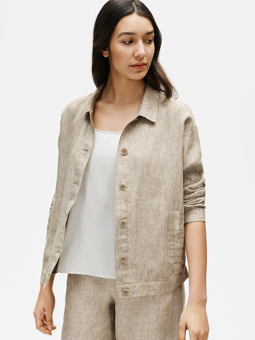 Washed Organic Linen Delave Classic Collar Jacket