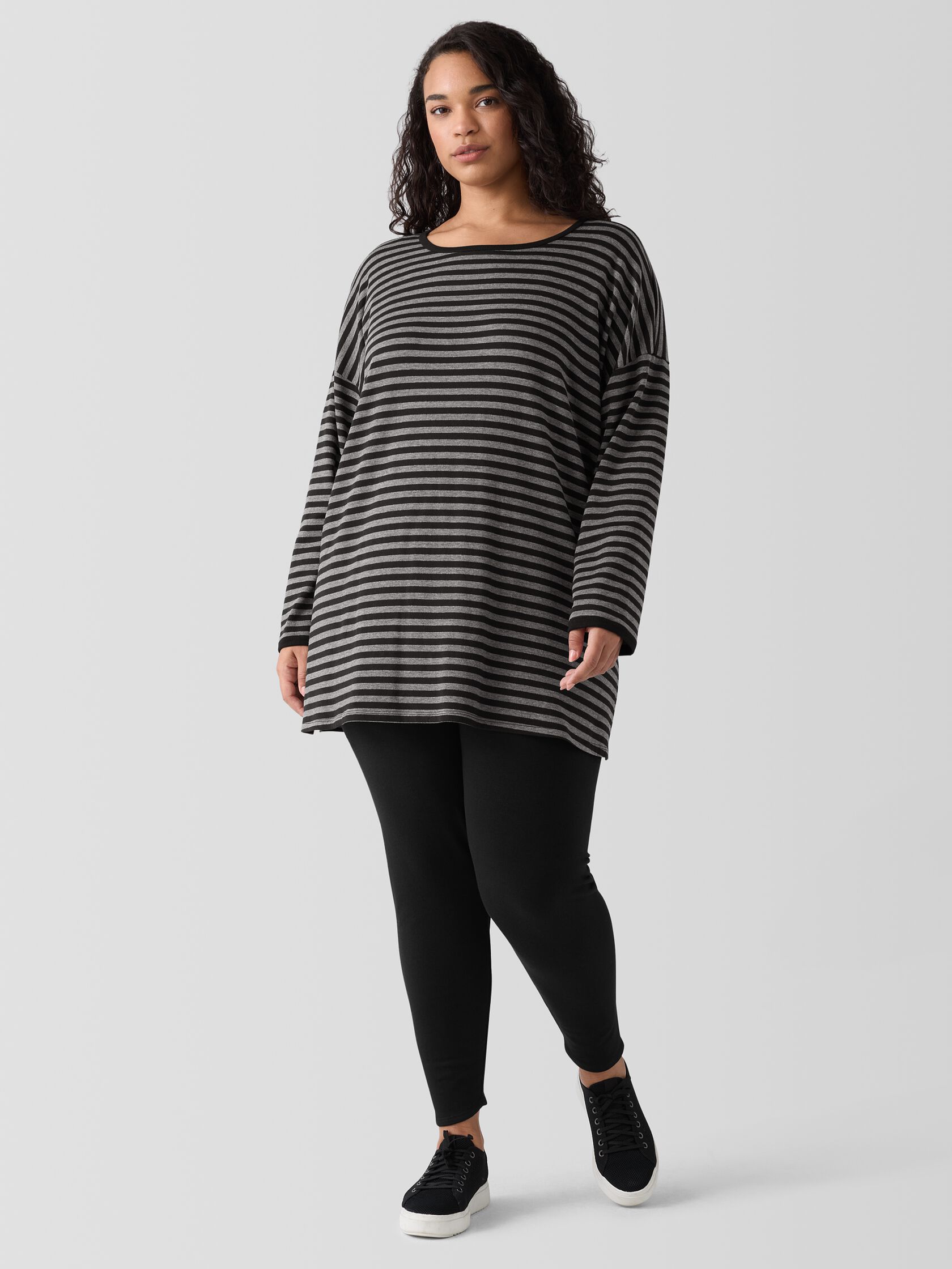 Striped Cozy Brushed Terry Long Box-Top