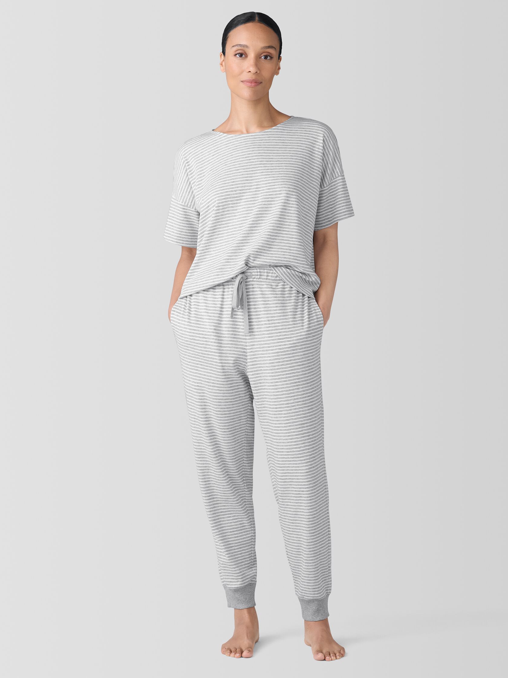 Striped Organic Cotton Interlock Jogger Sleep Pant