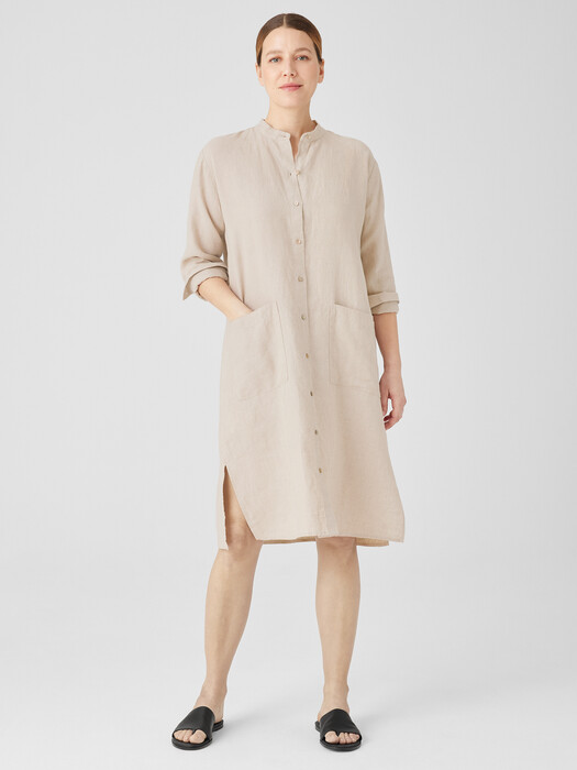 eileen fisher mandarin collar shirt dress EILEEN FISHER Washed Organic-Cotton Poplin Mandarin-Collar Dress