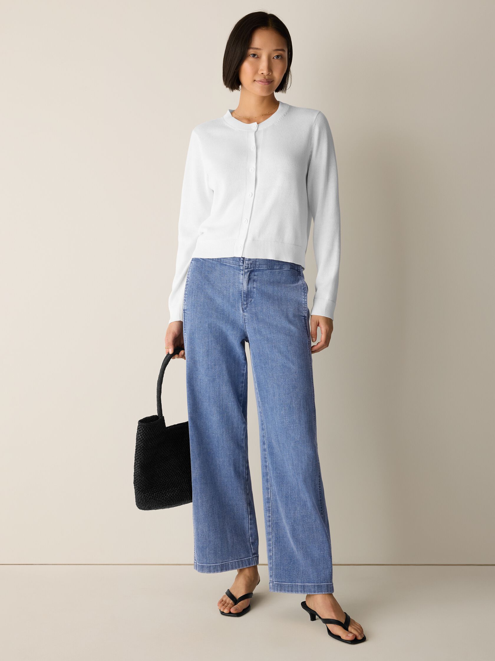 Peruvian Cotton Blend Crew Neck Cardigan