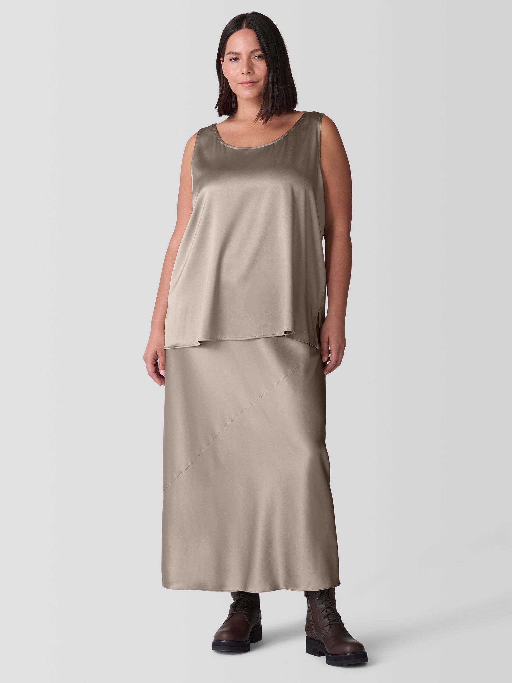 Stretch Silk Charmeuse Scoop Neck Tank
